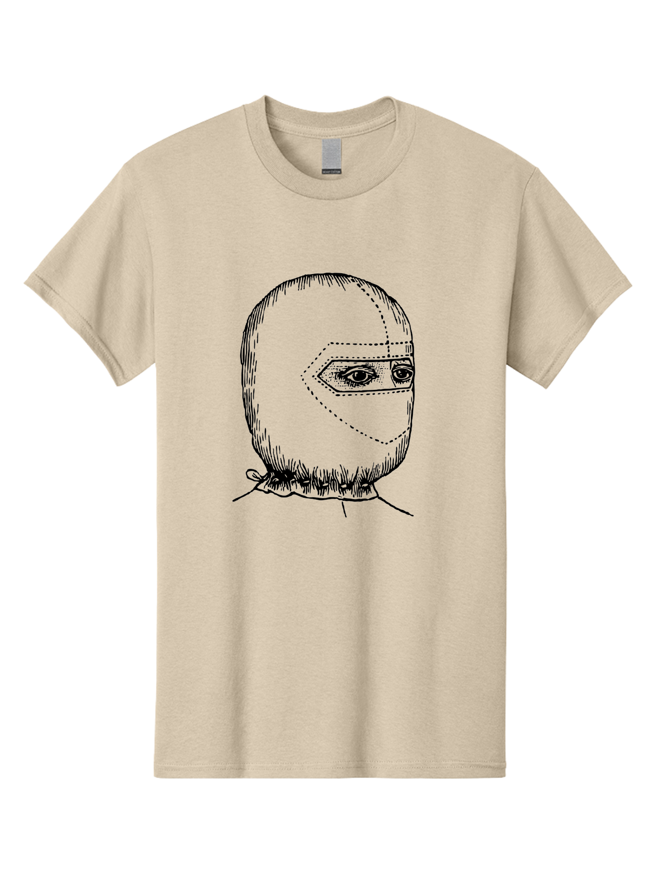 Masked-Figure Men'S Graphic Tee, 100% Cotton, Comfortable Casual Summer Wear, Machine Washable, Burglar Mask, Black And White Illustration, Crime Theme, Robber Costume, Dotted Lines, Facial Features Hidden, Menacing Figure, Sketch Art, Aad633 21