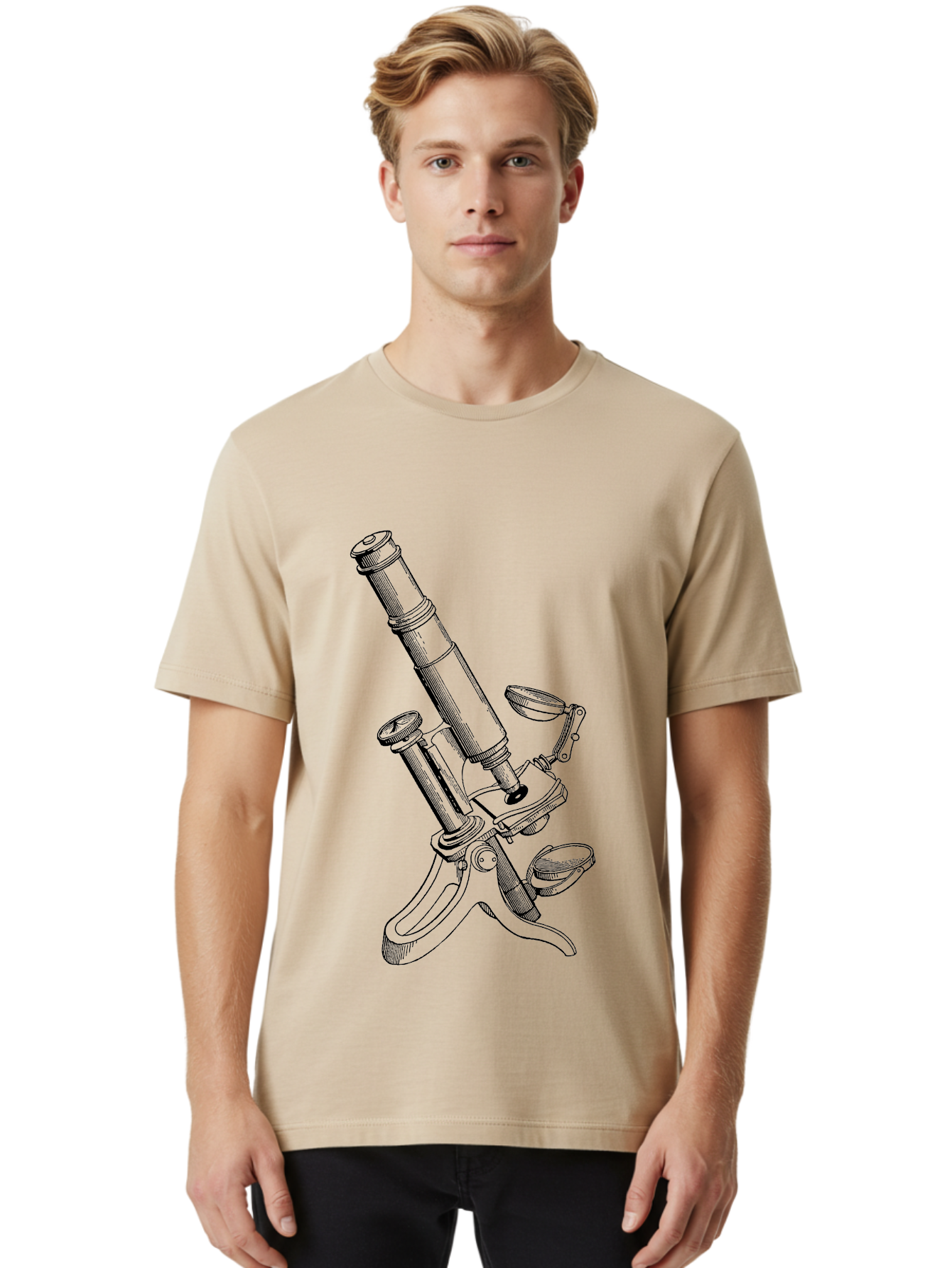 Microscope Men'S Graphic Tee, 100% Cotton, Comfortable Casual Summer Wear, Machine Washable, Microscope Illustration, Scientific Equipment, Laboratory Instrument, Cell Study, Detailed Drawing, Vintage Style, Scientific Research, Aad636 8