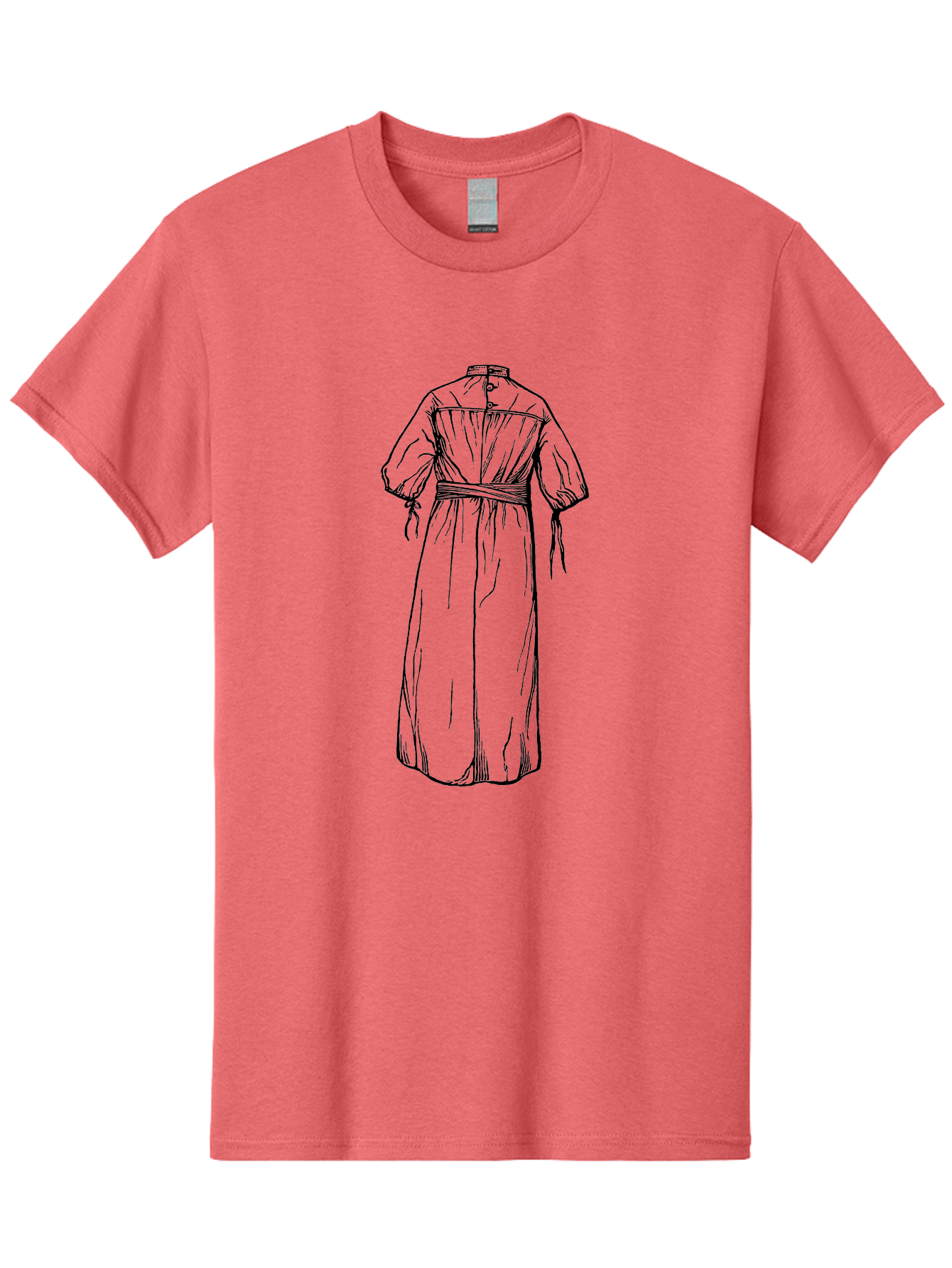 Smock-Dress Men'S Graphic Tee, 100% Cotton, Comfortable Casual Summer Wear, Machine Washable, Long Dress Illustration, Minimalist Fashion, Simple Clothing Design, High Neckline, Puffy Sleeves, Belted Waist, Elegant Style, Classic Garment, Aad650 17