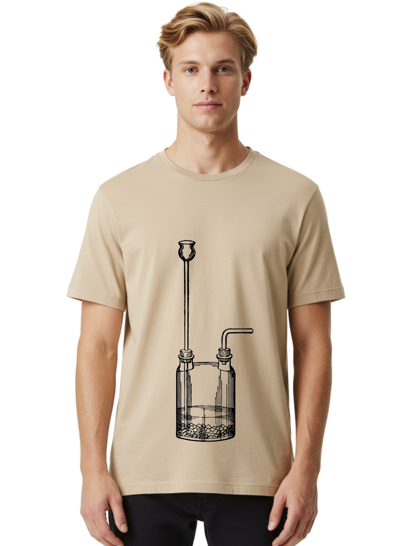 Wash-Bottle Men'S Graphic Tee, 100% Cotton, Comfortable Casual Summer Wear, Machine Washable, Laboratory Equipment, Glassware, Scientific Apparatus, Chemical Container, Woulfe Bottle, Laboratory Setup Aad661 22