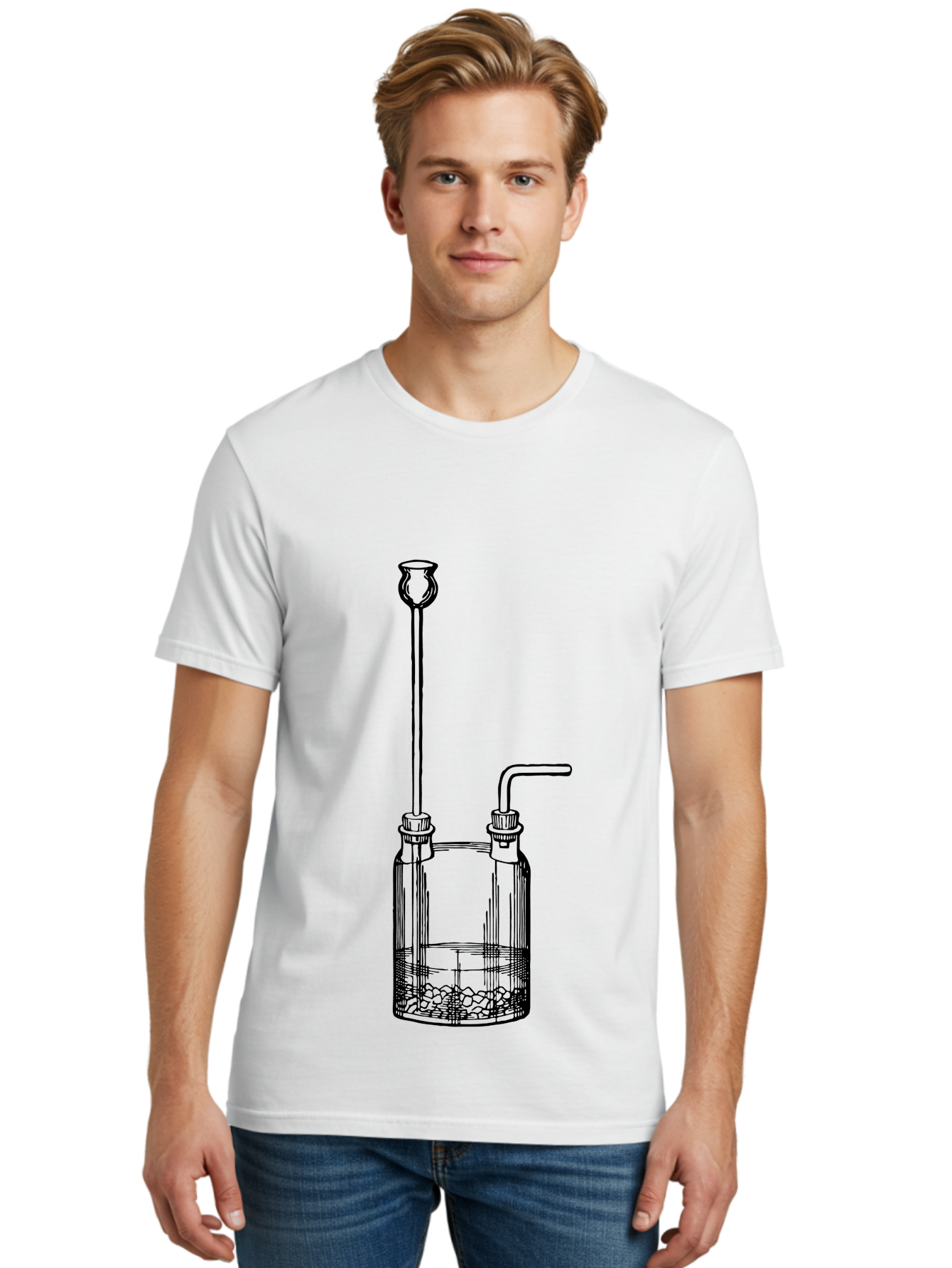 Wash-Bottle Men'S Graphic Tee, 100% Cotton, Comfortable Casual Summer Wear, Machine Washable, Laboratory Equipment, Glassware, Scientific Apparatus, Chemical Container, Woulfe Bottle, Laboratory Setup Aad661 8