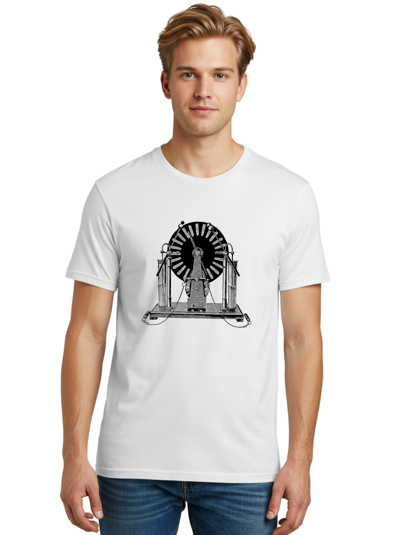 Wimshurst-Machine Men'S Graphic Tee, 100% Cotton, Comfortable Casual Summer Wear, Machine Washable, Electrostatic Generator, Wimshurst Machine, Scientific Equipment, Vintage Technology, Static Electricity, Experimental Device, Aad663 4