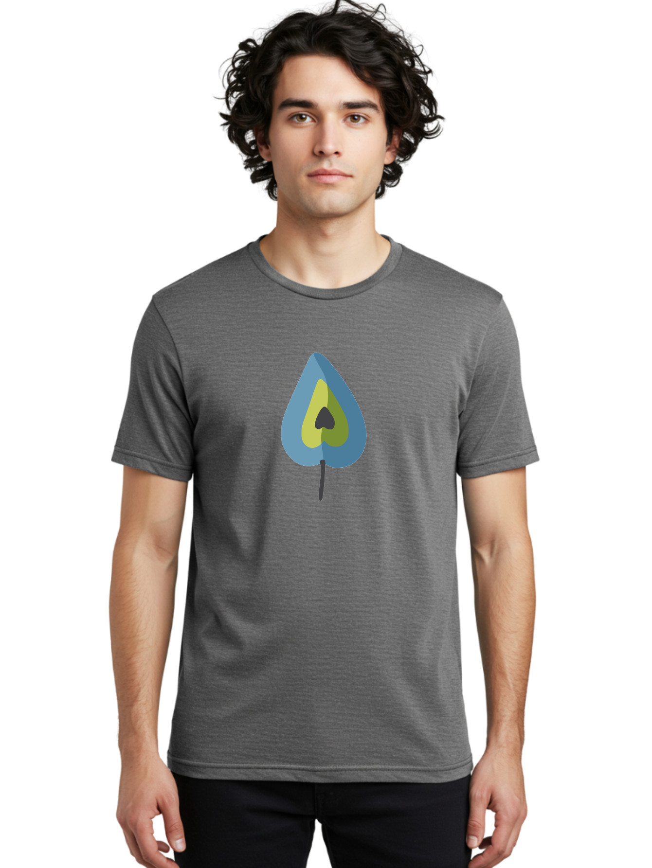 Avocado-1 Men'S Graphic Tee, 100% Cotton, Comfortable Casual Summer Wear, Machine Washable, Stylized Leaf, Blue And Yellow Design, Heart-Shaped Center, Black Stem, Abstract Art, Modern Illustration, Symbolic Leaf, Minimalist Graphic Aad668 8