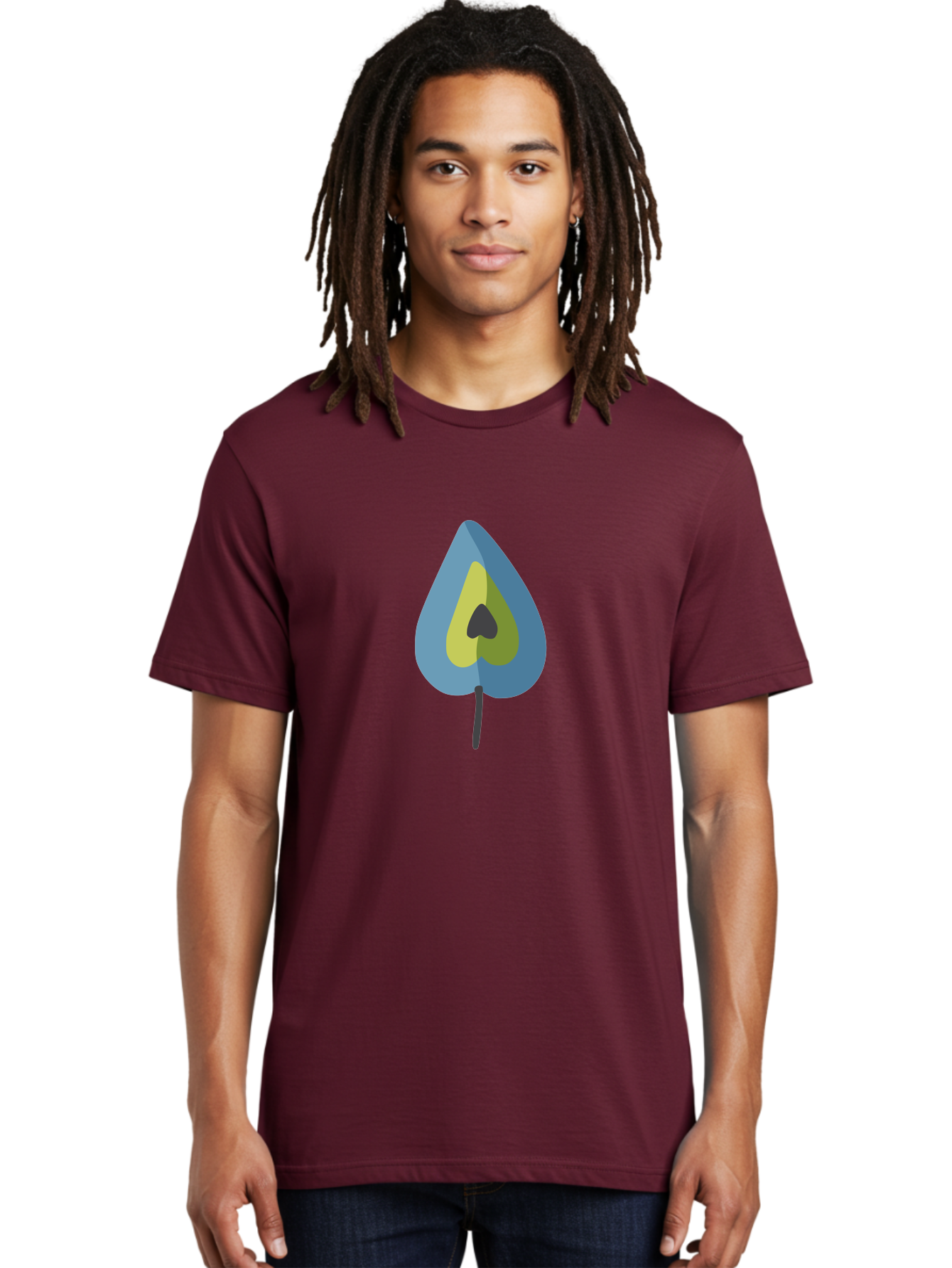 Avocado-1 Men'S Graphic Tee, 100% Cotton, Comfortable Casual Summer Wear, Machine Washable, Stylized Leaf, Blue And Yellow Design, Heart-Shaped Center, Black Stem, Abstract Art, Modern Illustration, Symbolic Leaf, Minimalist Graphic Aad668 4