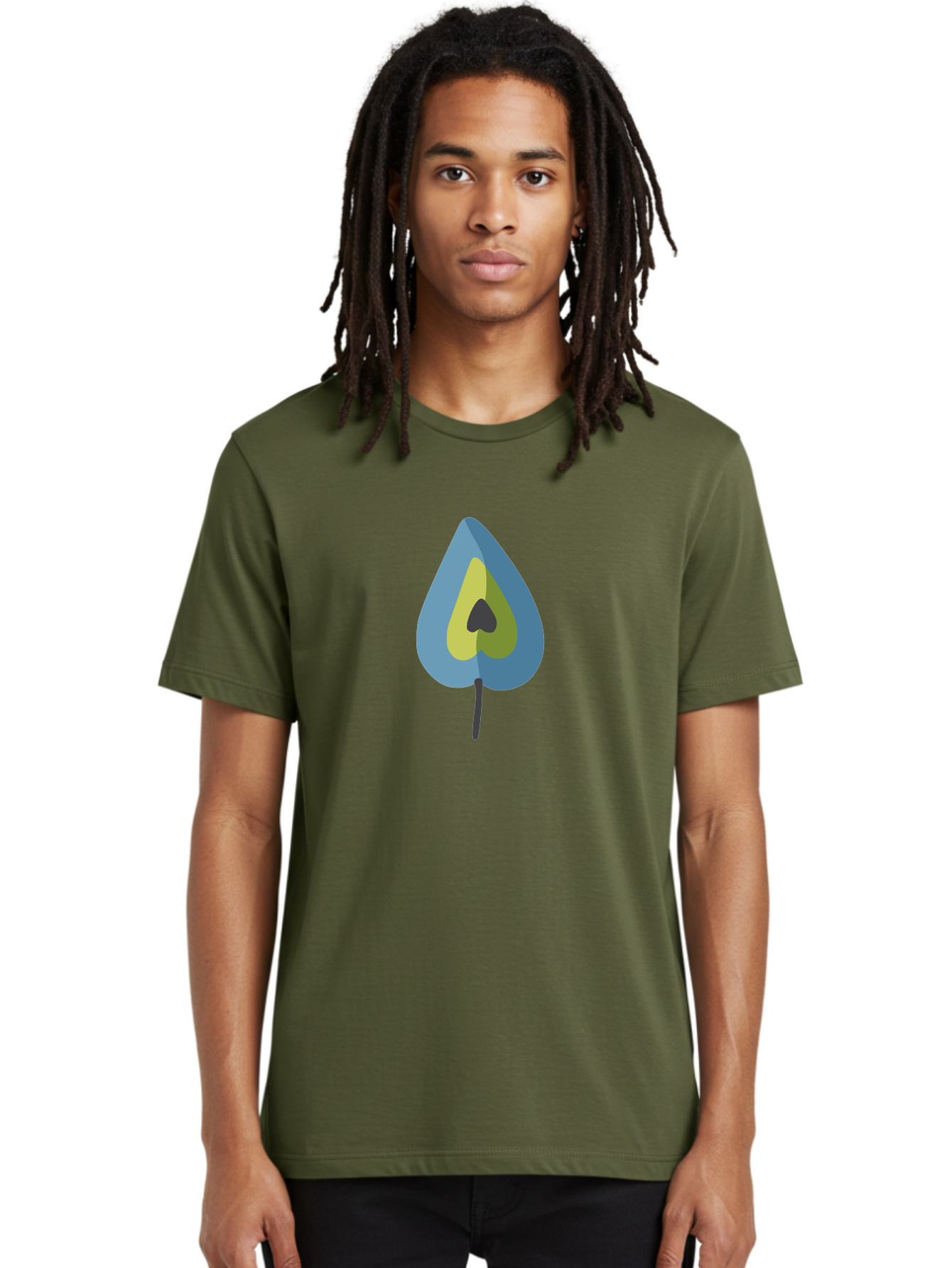 Avocado-1 Men'S Graphic Tee, 100% Cotton, Comfortable Casual Summer Wear, Machine Washable, Stylized Leaf, Blue And Yellow Design, Heart-Shaped Center, Black Stem, Abstract Art, Modern Illustration, Symbolic Leaf, Minimalist Graphic Aad668 24