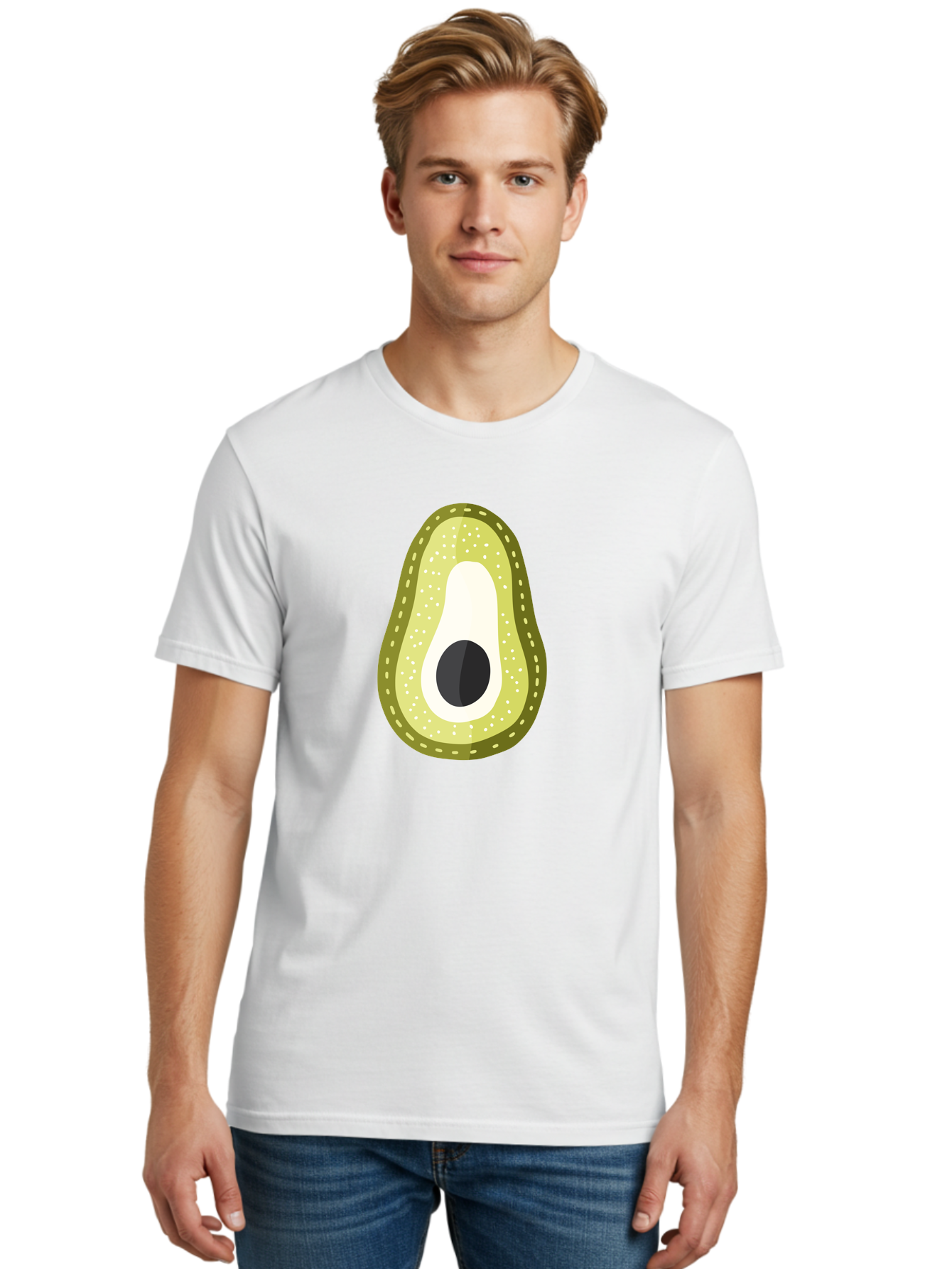 Avocado Men'S Graphic Tee, 100% Cotton, Comfortable Casual Summer Wear, Machine Washable, Avocado Slice, Ripe Avocado, Green Fruit, Single Pit, Avocado Texture, Cartoon Style, Healthy Eating, Nutritious Food, Fruit Illustration Aad671 12