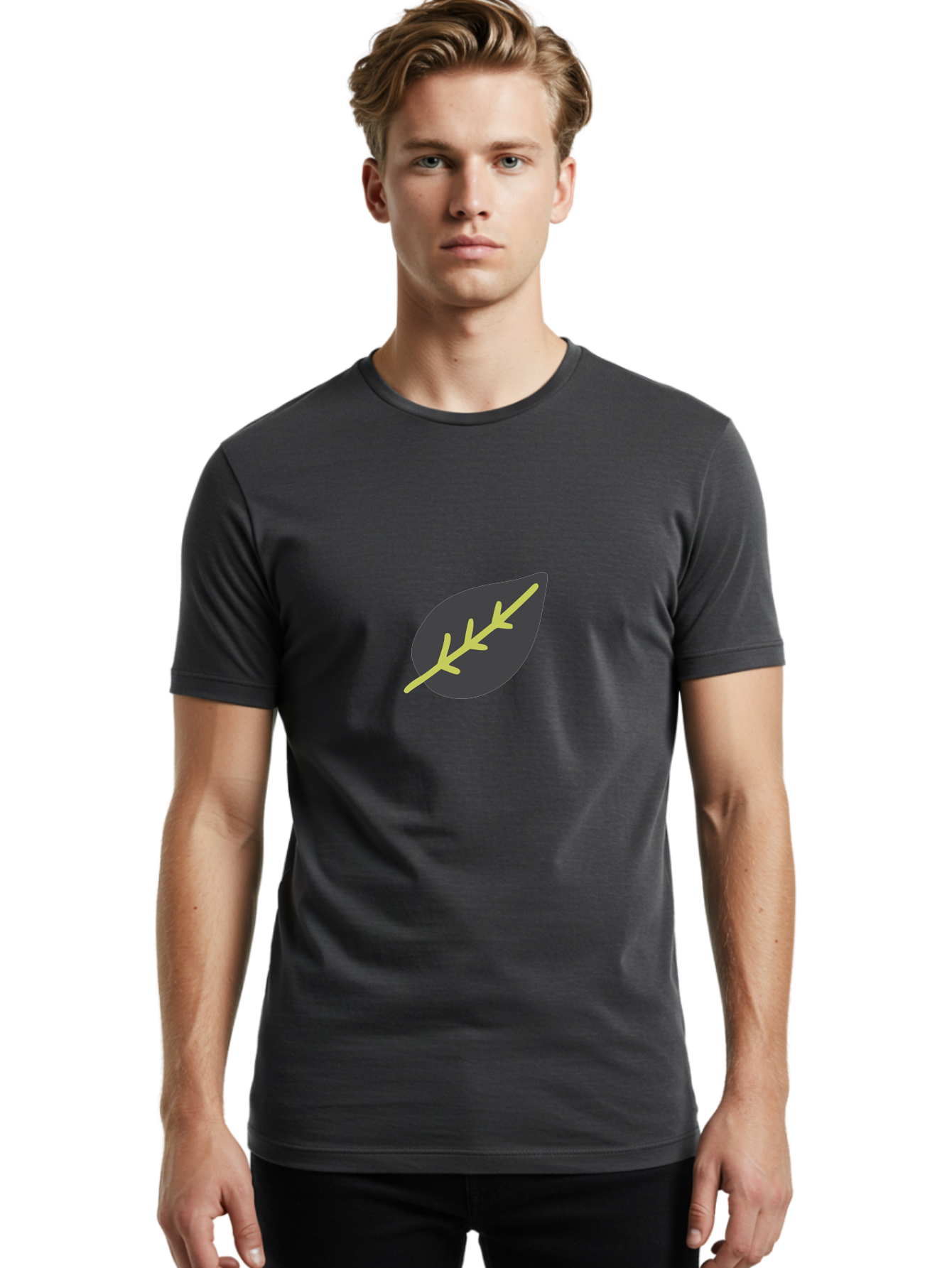 Black-Leaf Men'S Graphic Tee, 100% Cotton, Comfortable Casual Summer Wear, Machine Washable, Simple Leaf Design, Minimalist Illustration, Dark Leaf With Yellow Veins, Leaf Icon, Nature Symbol, Eco-Friendly Graphic Aad675 10