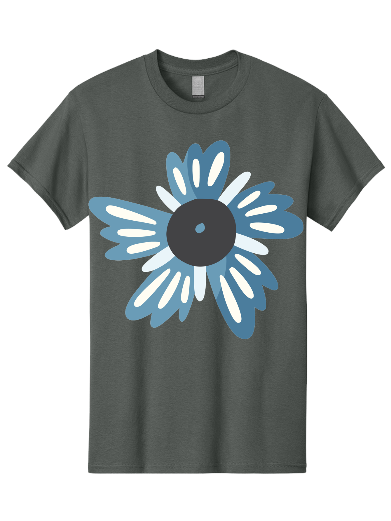 Blue-Flower Men'S Graphic Tee, 100% Cotton, Comfortable Casual Summer Wear, Machine Washable, Vinyl Record, Flower Graphic, Blue And White Petals, Black Center, Modern Art, Digital Illustration, Abstract Design, Creative Graphic Aad676 25