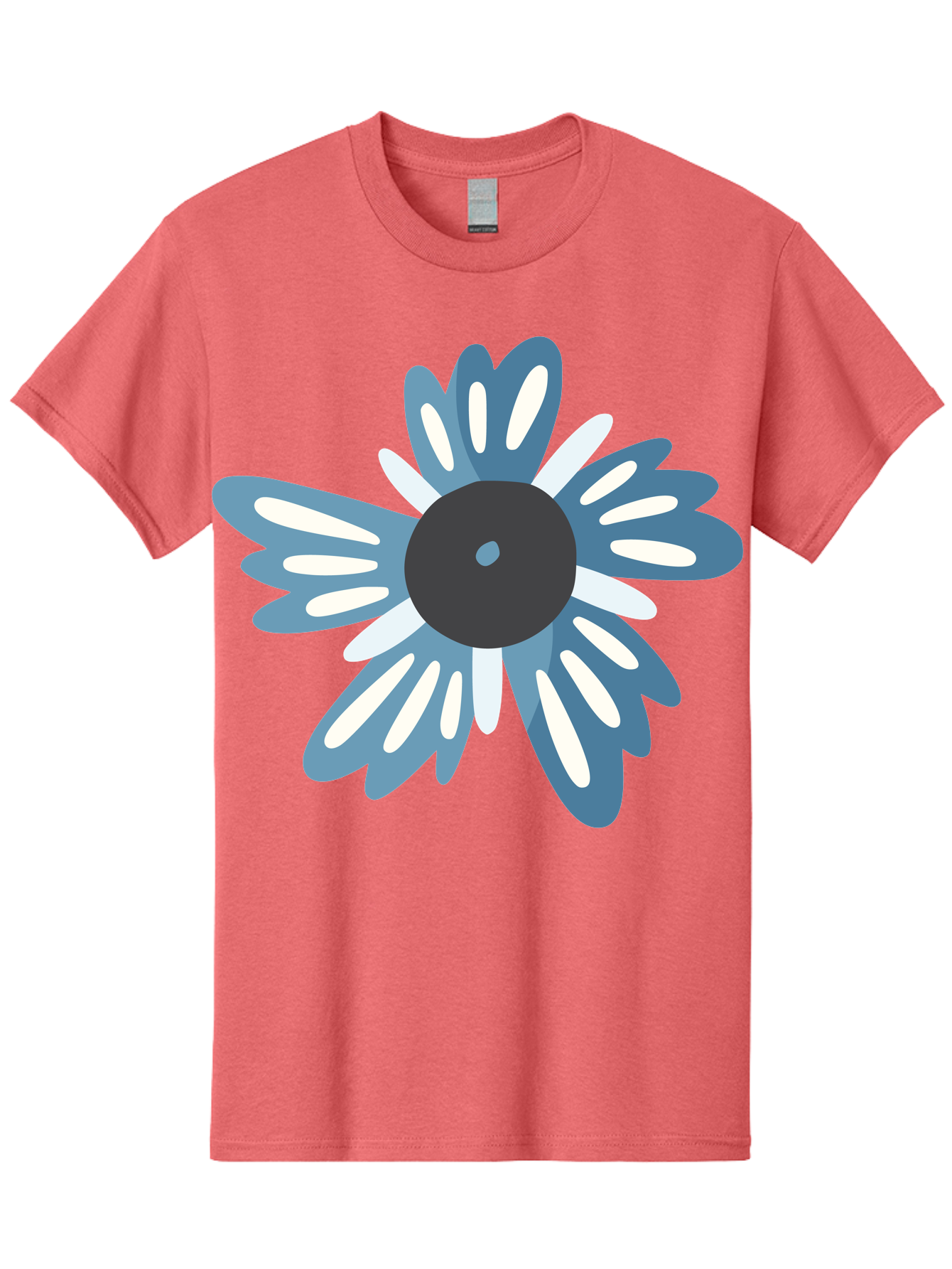 Blue-Flower Men'S Graphic Tee, 100% Cotton, Comfortable Casual Summer Wear, Machine Washable, Vinyl Record, Flower Graphic, Blue And White Petals, Black Center, Modern Art, Digital Illustration, Abstract Design, Creative Graphic Aad676 29