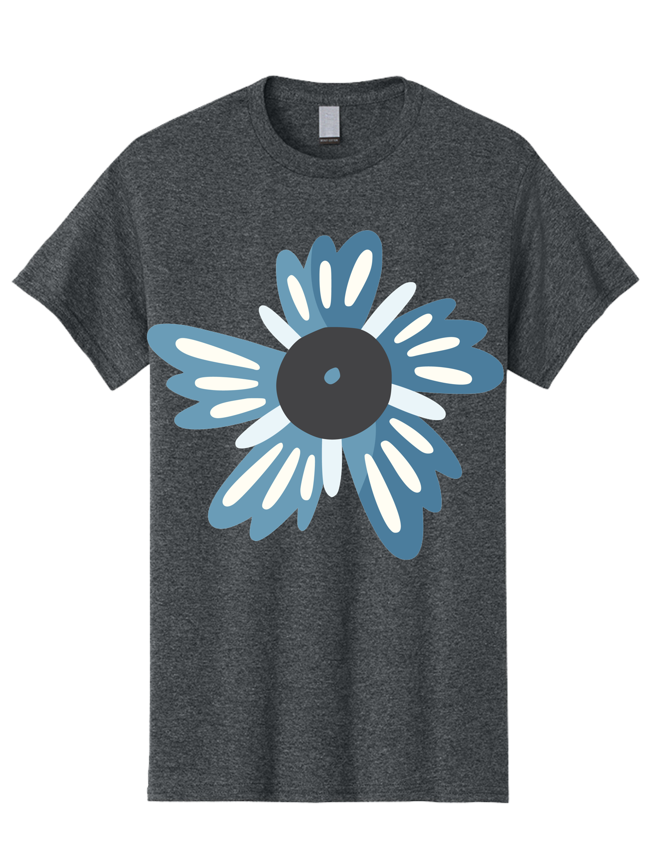 Blue-Flower Men'S Graphic Tee, 100% Cotton, Comfortable Casual Summer Wear, Machine Washable, Vinyl Record, Flower Graphic, Blue And White Petals, Black Center, Modern Art, Digital Illustration, Abstract Design, Creative Graphic Aad676 19