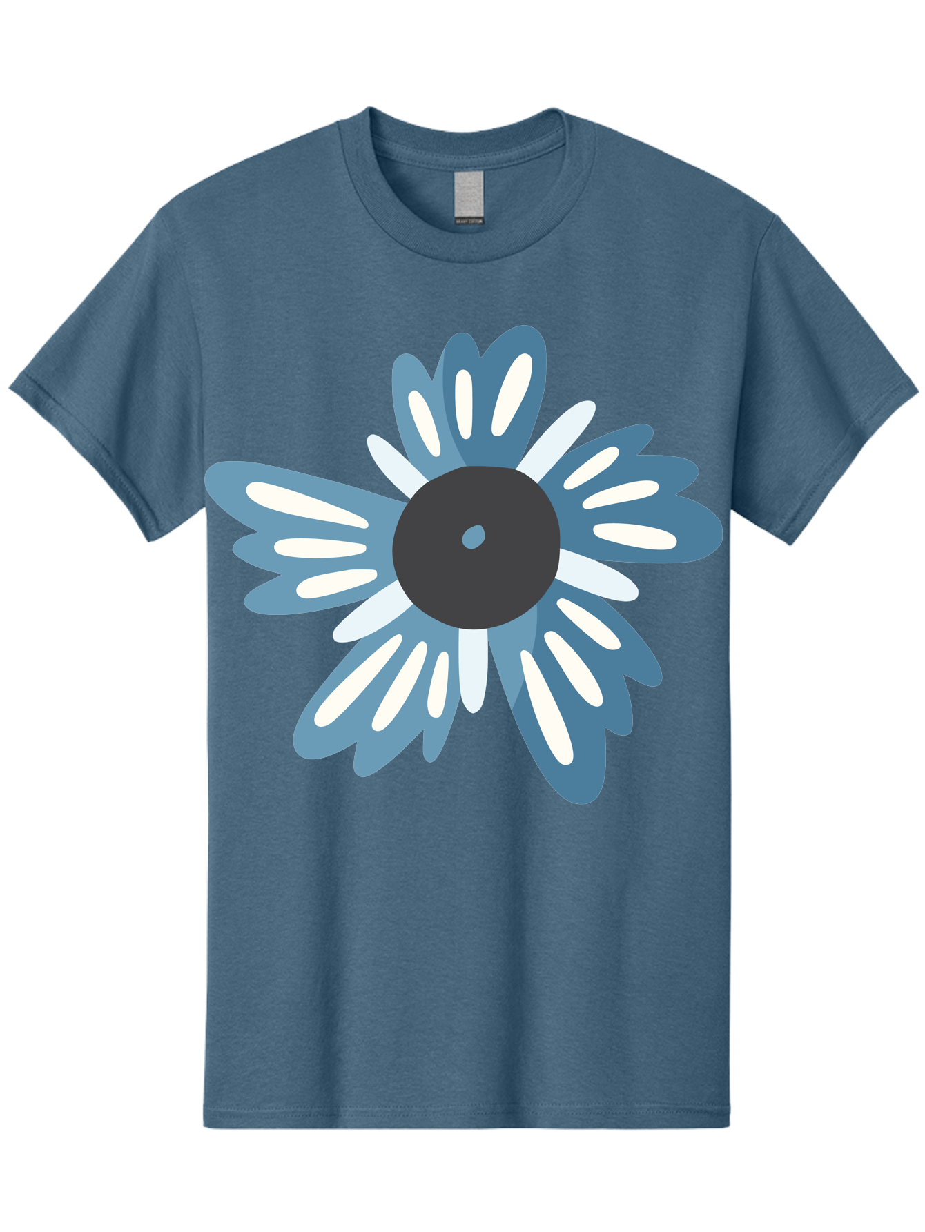 Blue-Flower Men'S Graphic Tee, 100% Cotton, Comfortable Casual Summer Wear, Machine Washable, Vinyl Record, Flower Graphic, Blue And White Petals, Black Center, Modern Art, Digital Illustration, Abstract Design, Creative Graphic Aad676 11