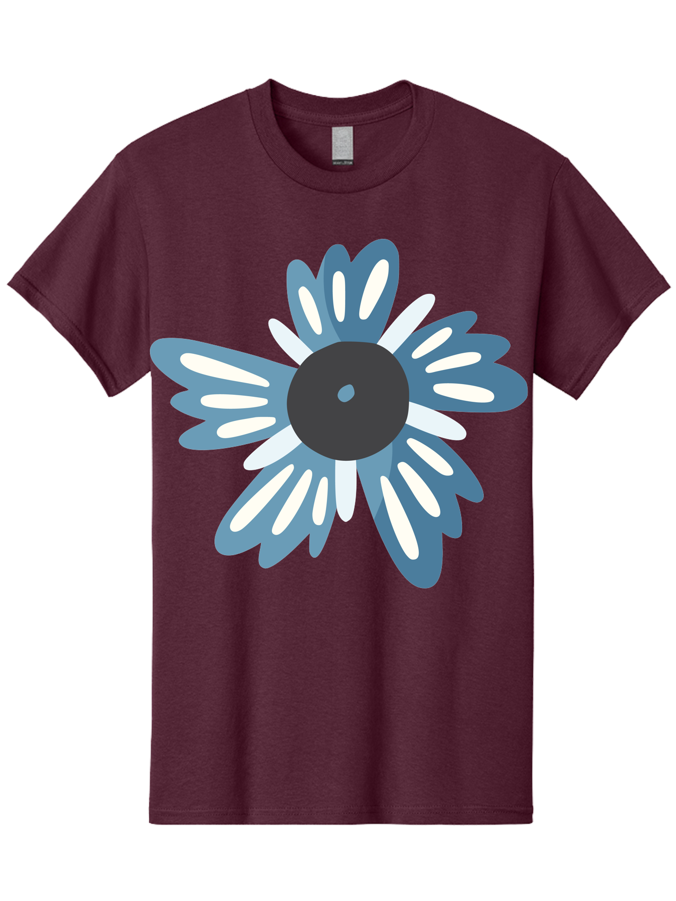 Blue-Flower Men'S Graphic Tee, 100% Cotton, Comfortable Casual Summer Wear, Machine Washable, Vinyl Record, Flower Graphic, Blue And White Petals, Black Center, Modern Art, Digital Illustration, Abstract Design, Creative Graphic Aad676 3