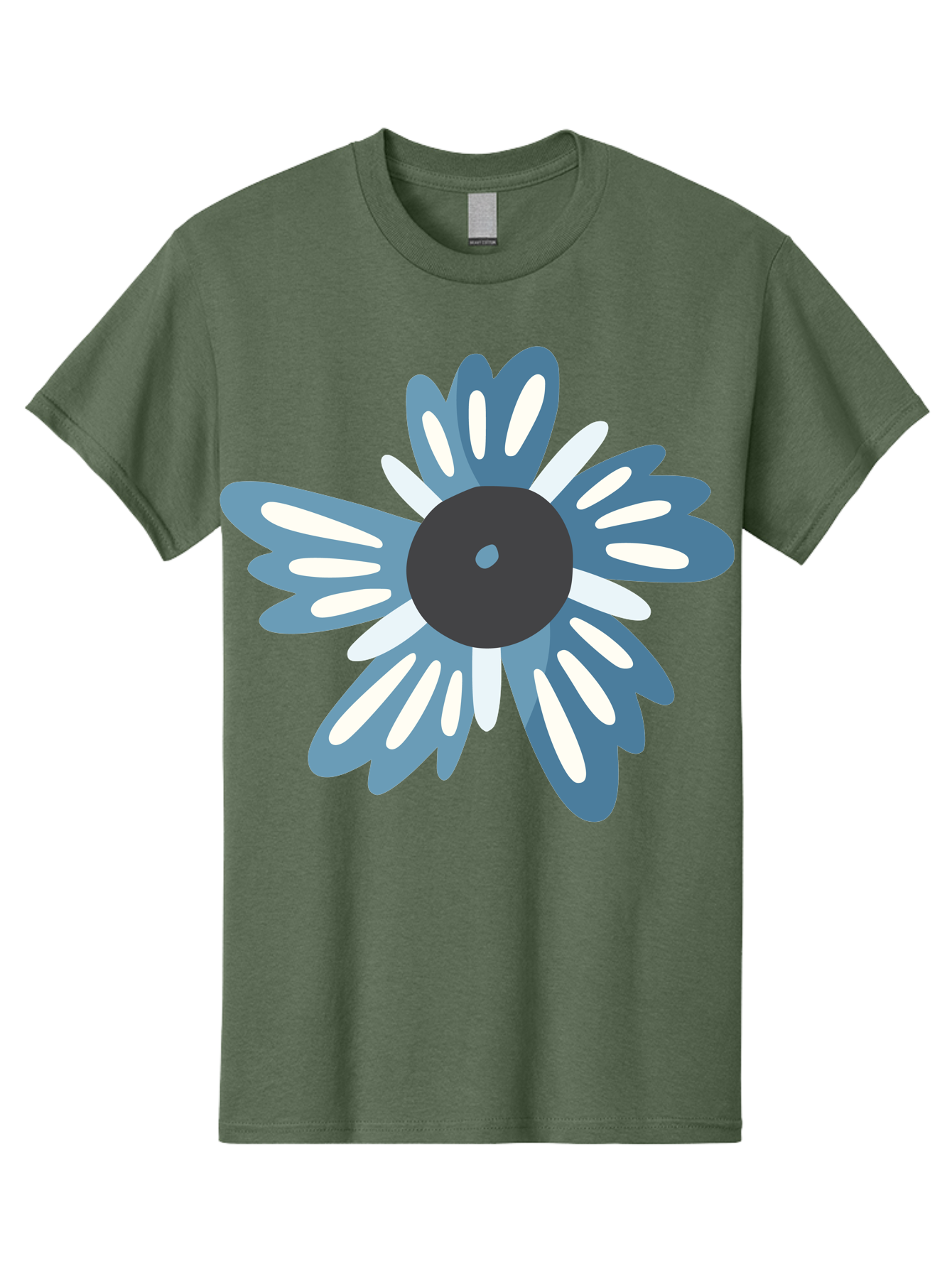 Blue-Flower Men'S Graphic Tee, 100% Cotton, Comfortable Casual Summer Wear, Machine Washable, Vinyl Record, Flower Graphic, Blue And White Petals, Black Center, Modern Art, Digital Illustration, Abstract Design, Creative Graphic Aad676 13