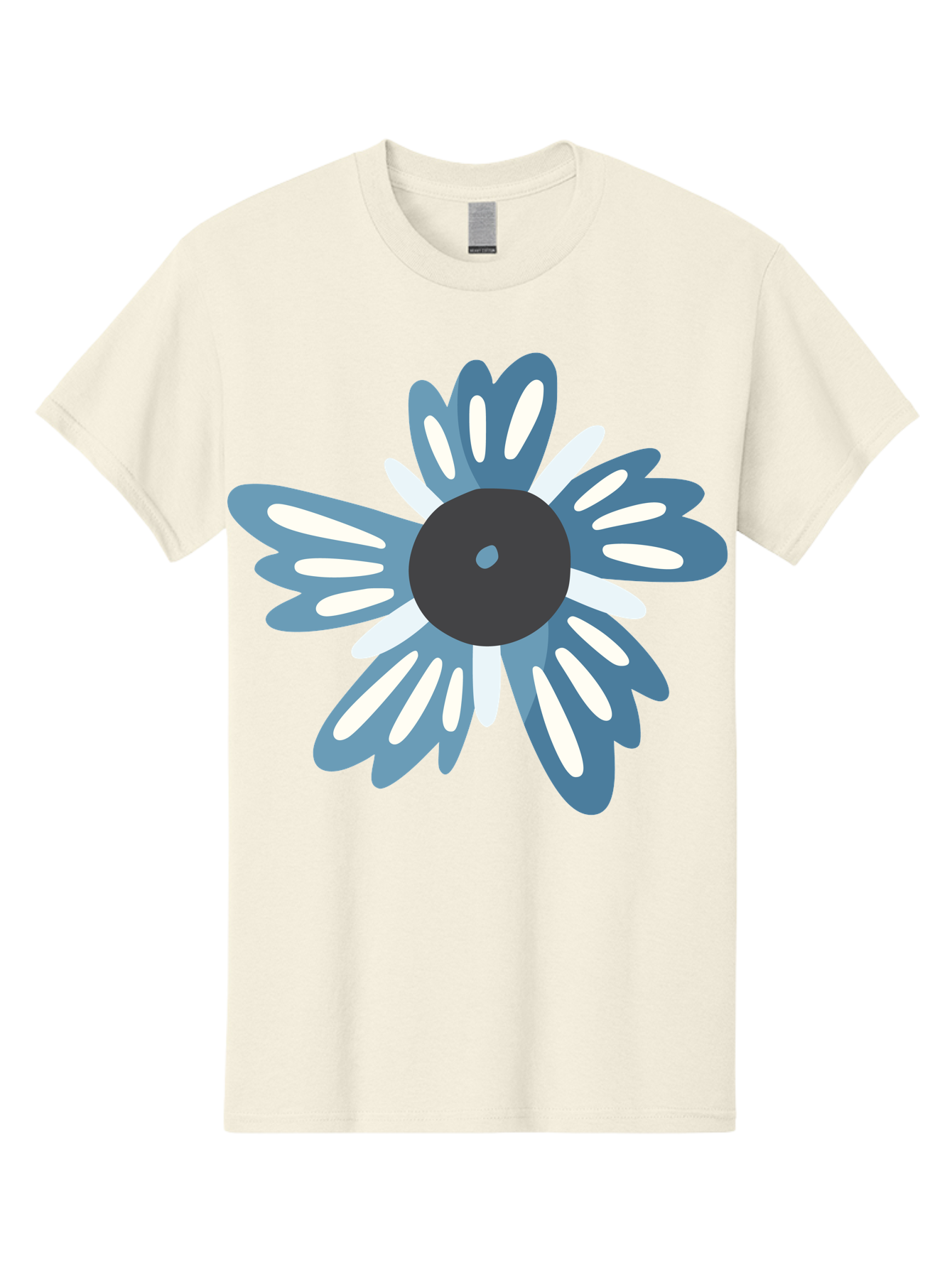Blue-Flower Men'S Graphic Tee, 100% Cotton, Comfortable Casual Summer Wear, Machine Washable, Vinyl Record, Flower Graphic, Blue And White Petals, Black Center, Modern Art, Digital Illustration, Abstract Design, Creative Graphic Aad676 17