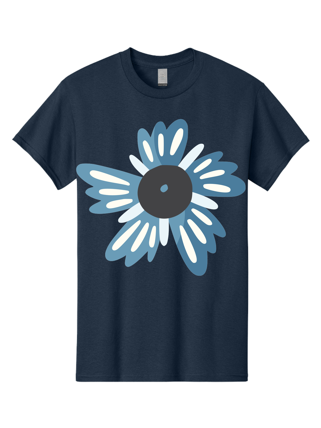 Blue-Flower Men'S Graphic Tee, 100% Cotton, Comfortable Casual Summer Wear, Machine Washable, Vinyl Record, Flower Graphic, Blue And White Petals, Black Center, Modern Art, Digital Illustration, Abstract Design, Creative Graphic Aad676 21