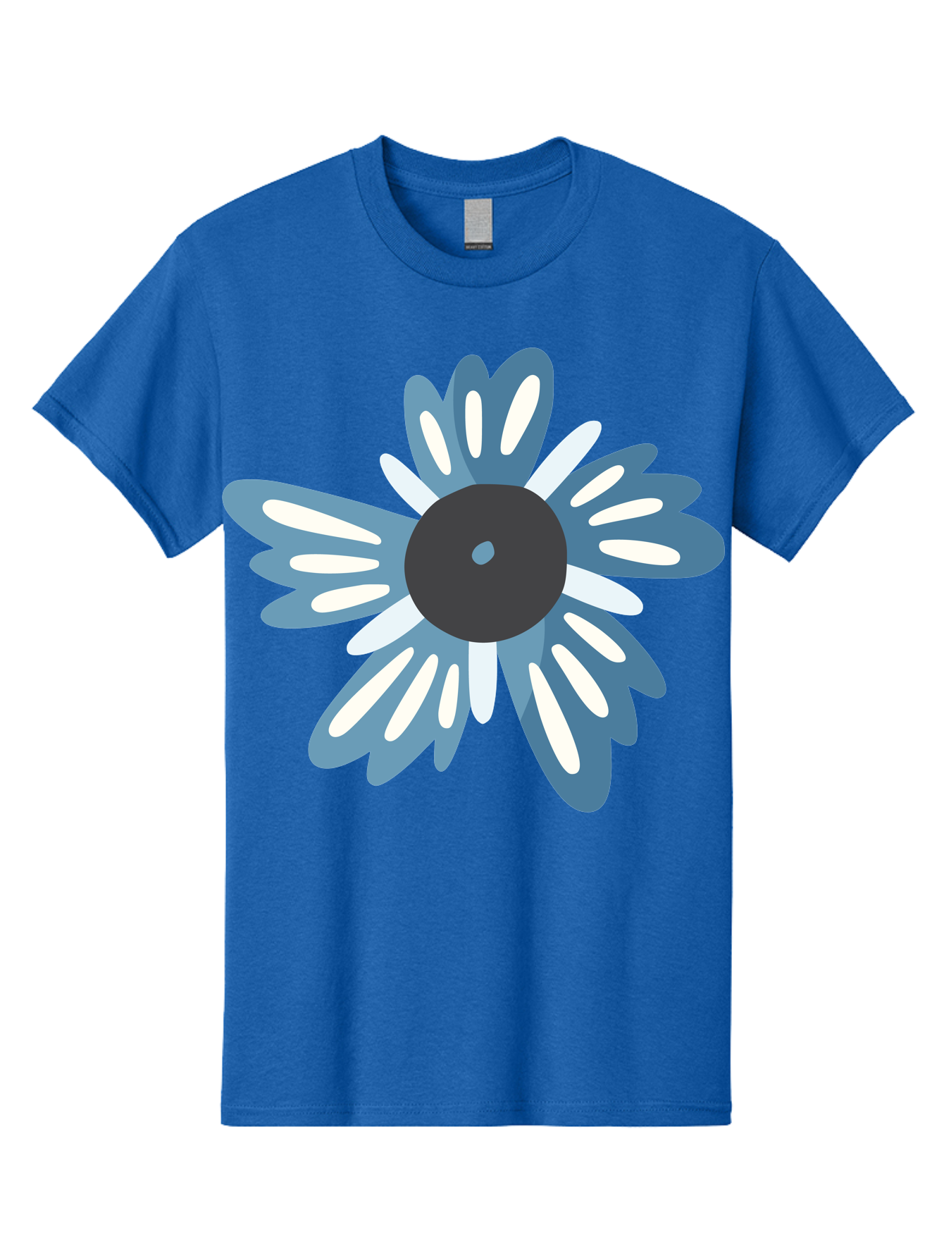 Blue-Flower Men'S Graphic Tee, 100% Cotton, Comfortable Casual Summer Wear, Machine Washable, Vinyl Record, Flower Graphic, Blue And White Petals, Black Center, Modern Art, Digital Illustration, Abstract Design, Creative Graphic Aad676 7