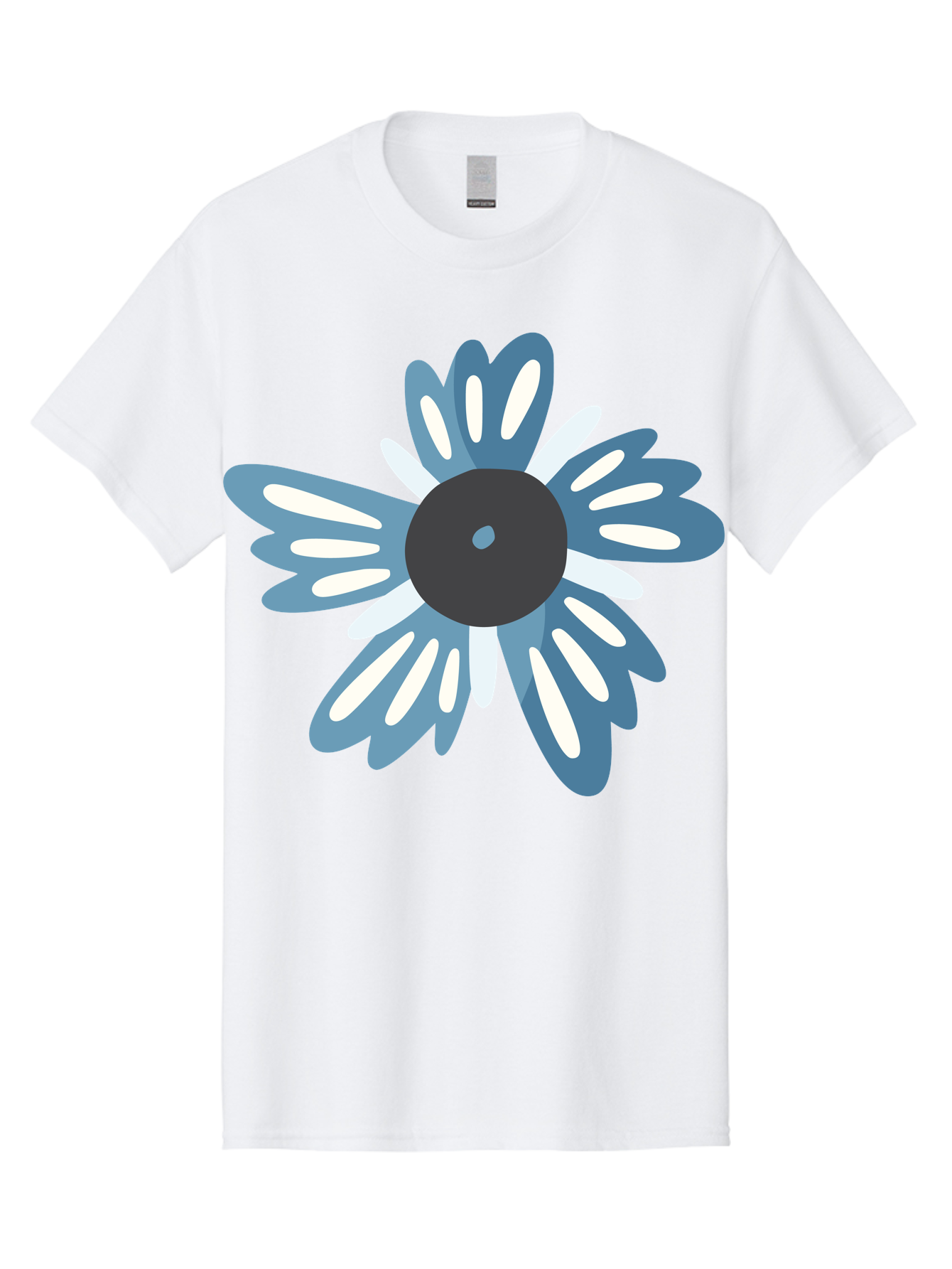 Blue-Flower Men'S Graphic Tee, 100% Cotton, Comfortable Casual Summer Wear, Machine Washable, Vinyl Record, Flower Graphic, Blue And White Petals, Black Center, Modern Art, Digital Illustration, Abstract Design, Creative Graphic Aad676 5