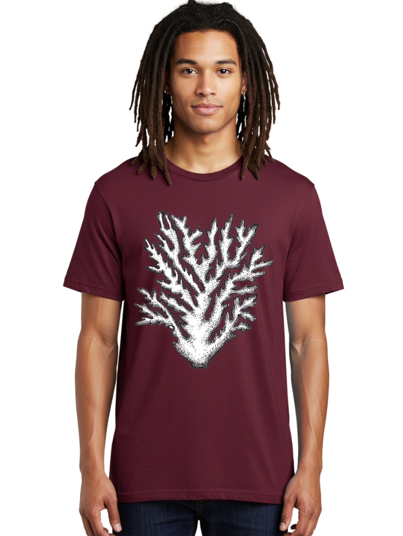 Coral-1 Men'S Graphic Tee, 100% Cotton, Comfortable Casual Summer Wear, Machine Washable, White Coral, Coral Illustration, Marine Life, Underwater World, Ocean Creatures, Coral Reef, Black And White Art Aad688 2