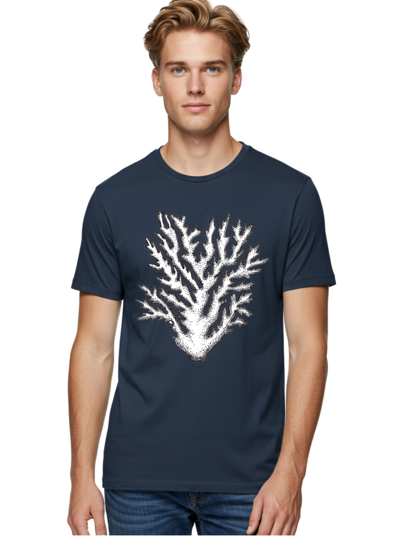 Coral-1 Men'S Graphic Tee, 100% Cotton, Comfortable Casual Summer Wear, Machine Washable, White Coral, Coral Illustration, Marine Life, Underwater World, Ocean Creatures, Coral Reef, Black And White Art Aad688 16