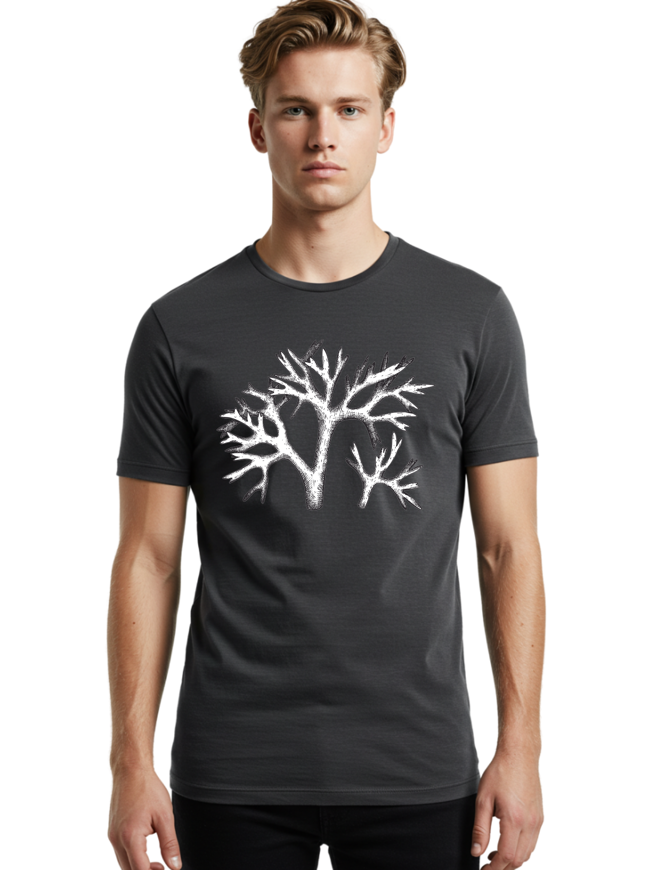 Coral-3 Men'S Graphic Tee, 100% Cotton, Comfortable Casual Summer Wear, Machine Washable, Coral Reefs, Marine Life, Ocean Creatures, Underwater World, Coral Branches, Black And White Illustration, Detailed Drawing, Abstract Shapes Aad690 24