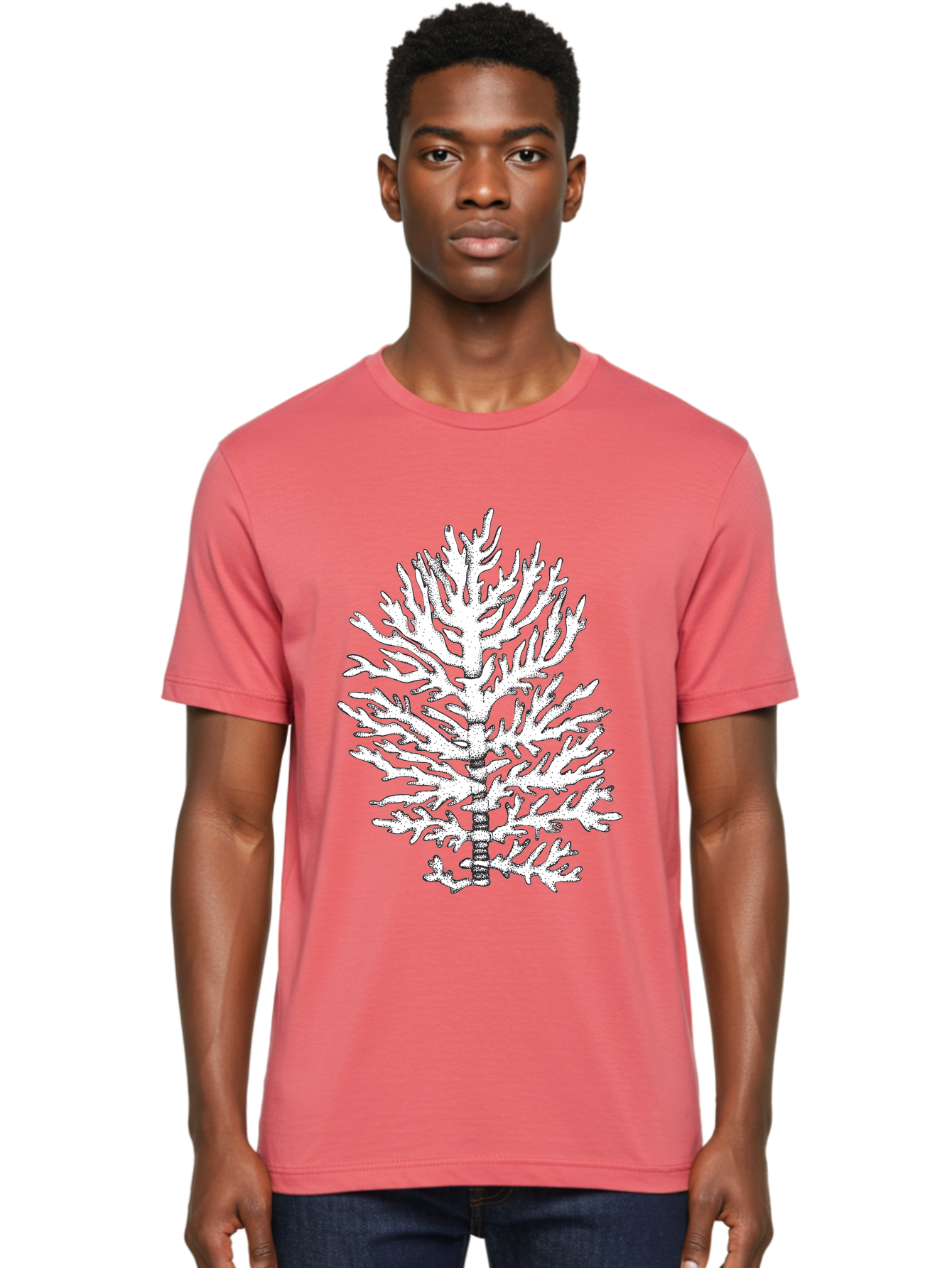 Coral Men'S Graphic Tee, 100% Cotton, Comfortable Casual Summer Wear, Machine Washable, White Coral, Branching Coral, Detailed Illustration, Marine Life, Ocean Creatures, Intricate Design, Coral Reef, Underwater World, Sea Life, Aad691 4