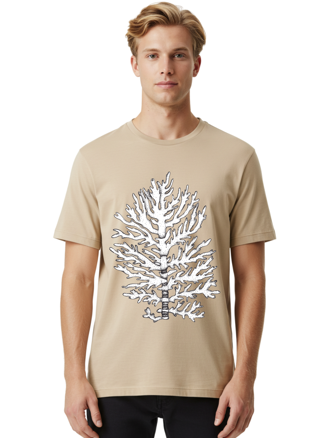 Coral Men'S Graphic Tee, 100% Cotton, Comfortable Casual Summer Wear, Machine Washable, White Coral, Branching Coral, Detailed Illustration, Marine Life, Ocean Creatures, Intricate Design, Coral Reef, Underwater World, Sea Life, Aad691 2