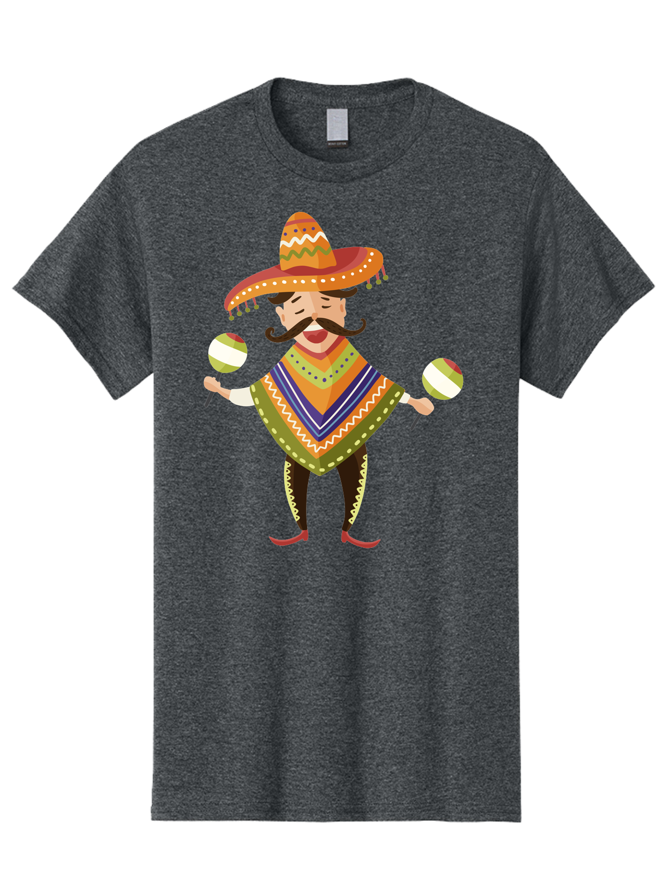 Mexican-Man-With-Maracas Men'S Graphic Tee, 100% Cotton, Comfortable Casual Summer Wear, Machine Washable, Mariachi Man, Traditional Mexican Clothing, Colorful Poncho, Sombrero Hat, Maracas, Festive Atmosphere, Cultural Heritage, Lively Music, Aad723 11