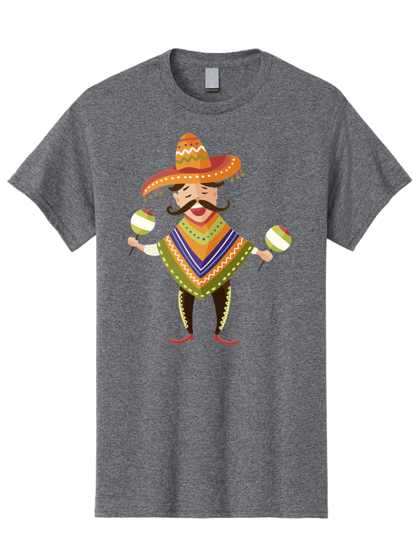 Mexican-Man-With-Maracas Men'S Graphic Tee, 100% Cotton, Comfortable Casual Summer Wear, Machine Washable, Mariachi Man, Traditional Mexican Clothing, Colorful Poncho, Sombrero Hat, Maracas, Festive Atmosphere, Cultural Heritage, Lively Music, Aad723 1