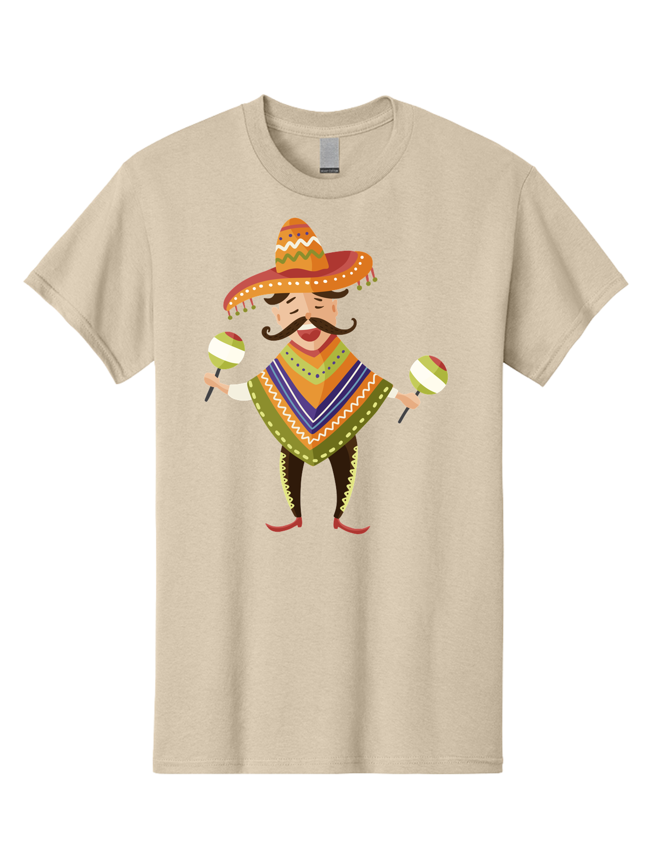 Mexican-Man-With-Maracas Men'S Graphic Tee, 100% Cotton, Comfortable Casual Summer Wear, Machine Washable, Mariachi Man, Traditional Mexican Clothing, Colorful Poncho, Sombrero Hat, Maracas, Festive Atmosphere, Cultural Heritage, Lively Music, Aad723 27