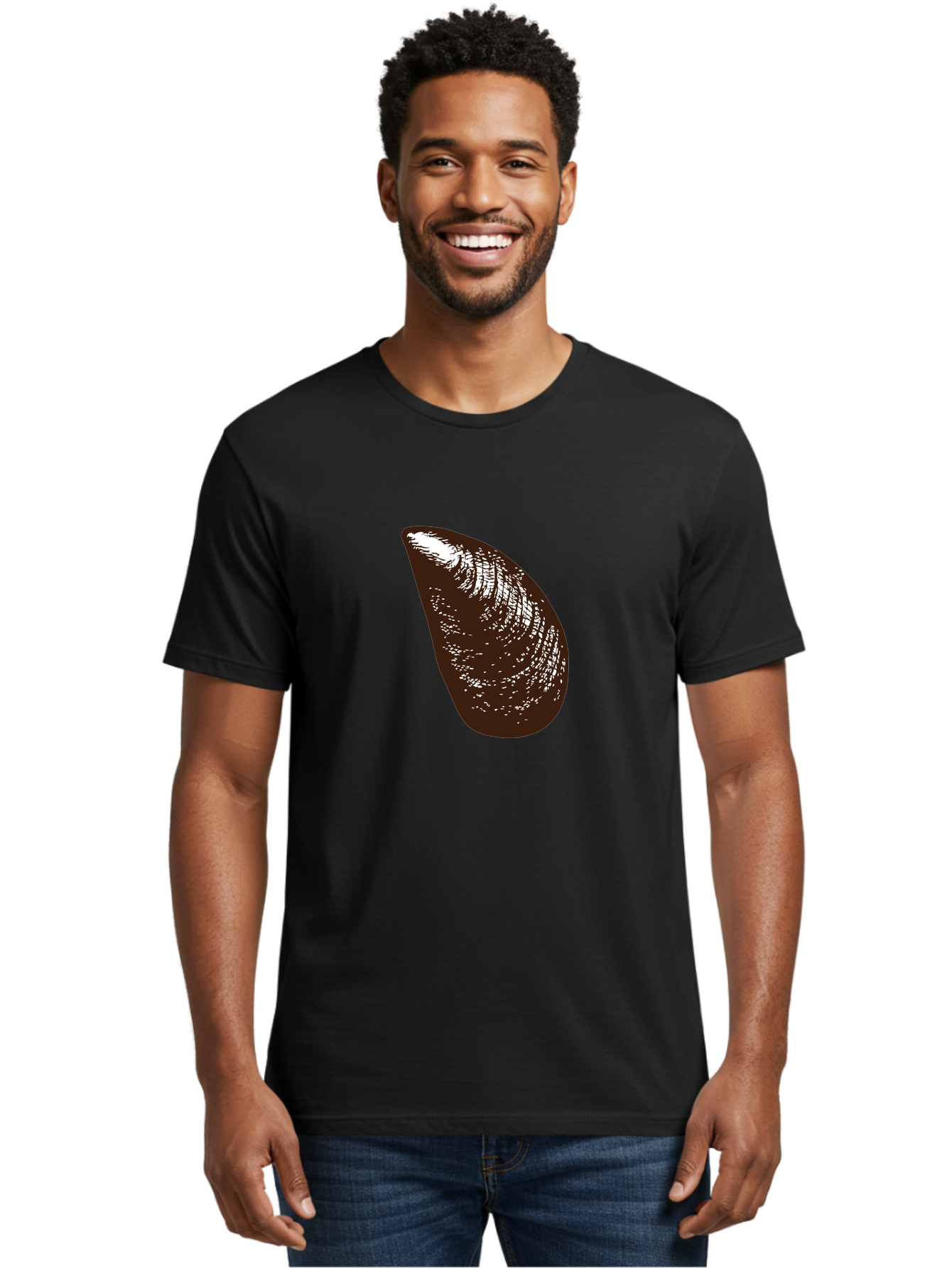Mussel Men'S Graphic Tee, 100% Cotton, Comfortable Casual Summer Wear, Machine Washable, Mussel Shell, Seafood, Ocean Delicacy, Dark Brown Shell, White Highlights, Textured Surface, Marine Life, Culinary Delight Aad724 16