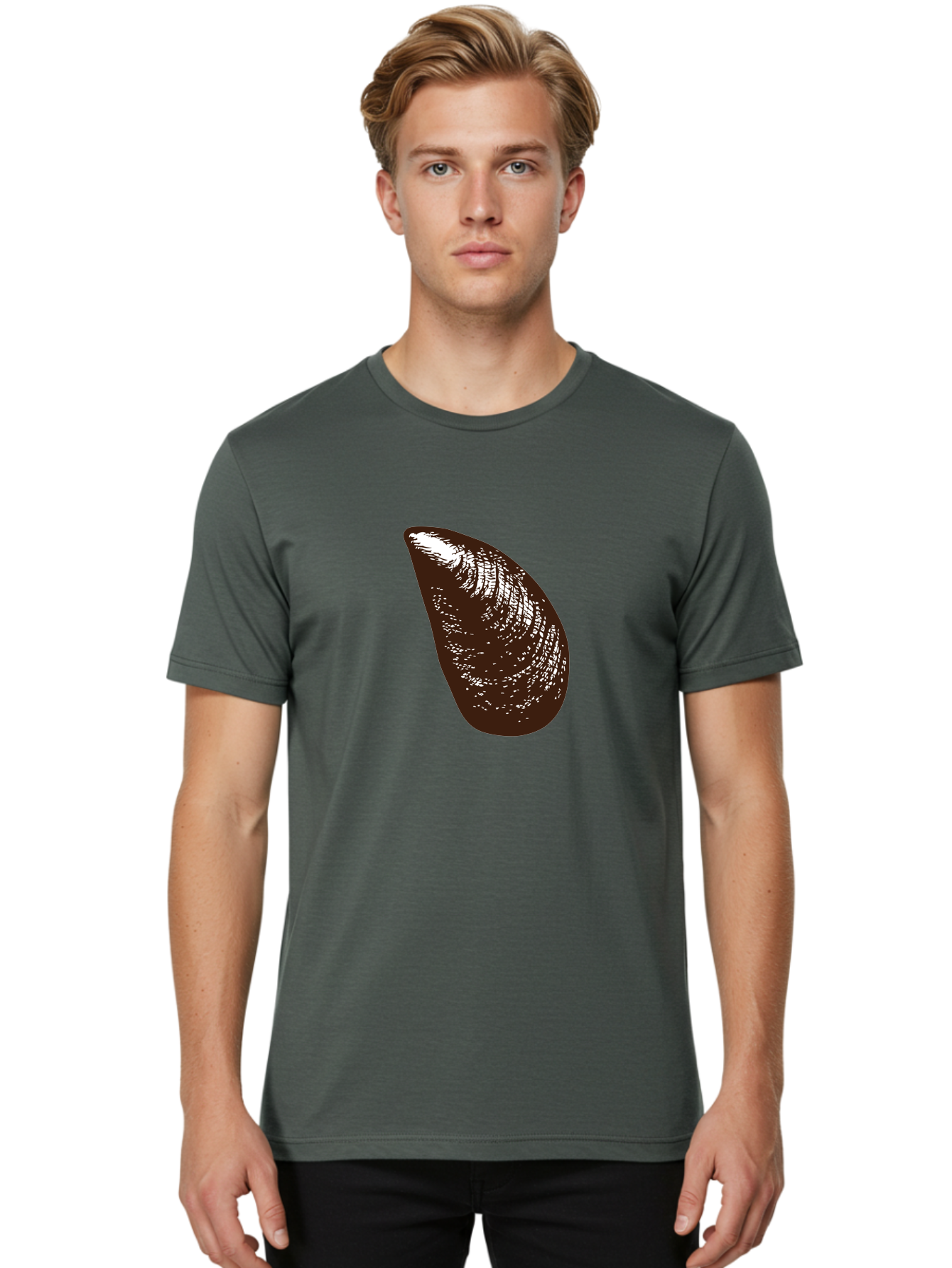 Mussel Men'S Graphic Tee, 100% Cotton, Comfortable Casual Summer Wear, Machine Washable, Mussel Shell, Seafood, Ocean Delicacy, Dark Brown Shell, White Highlights, Textured Surface, Marine Life, Culinary Delight Aad724 26