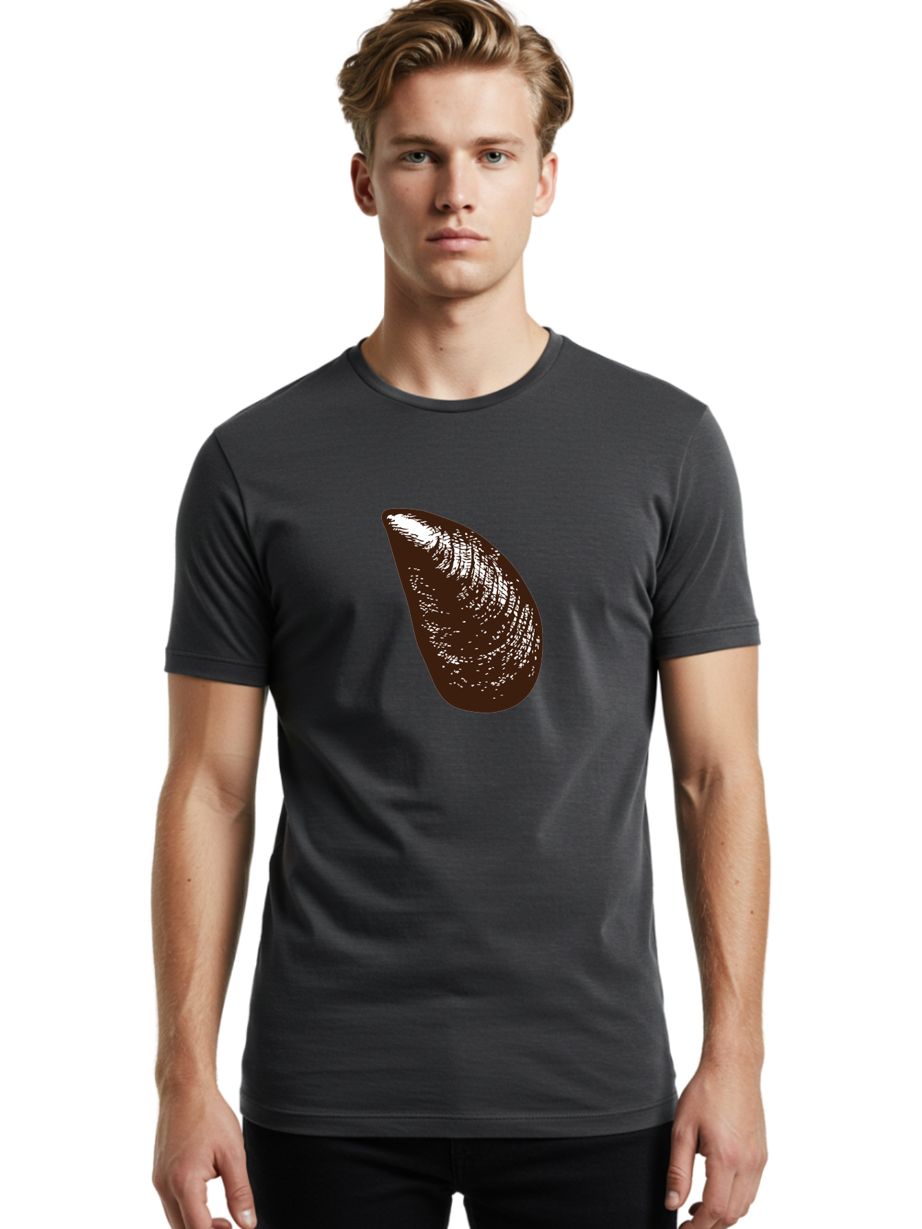 Mussel Men'S Graphic Tee, 100% Cotton, Comfortable Casual Summer Wear, Machine Washable, Mussel Shell, Seafood, Ocean Delicacy, Dark Brown Shell, White Highlights, Textured Surface, Marine Life, Culinary Delight Aad724 14