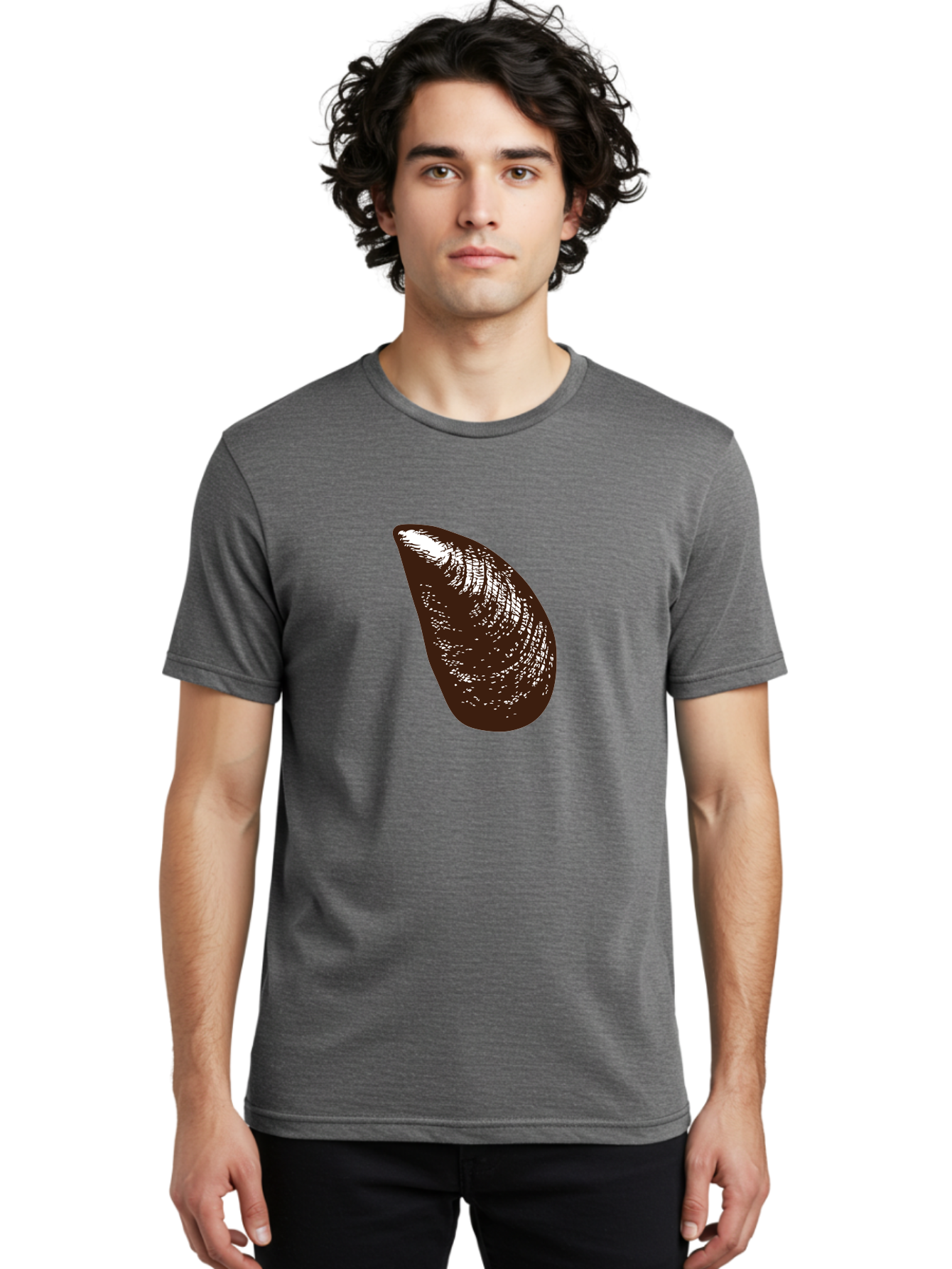 Mussel Men'S Graphic Tee, 100% Cotton, Comfortable Casual Summer Wear, Machine Washable, Mussel Shell, Seafood, Ocean Delicacy, Dark Brown Shell, White Highlights, Textured Surface, Marine Life, Culinary Delight Aad724 8