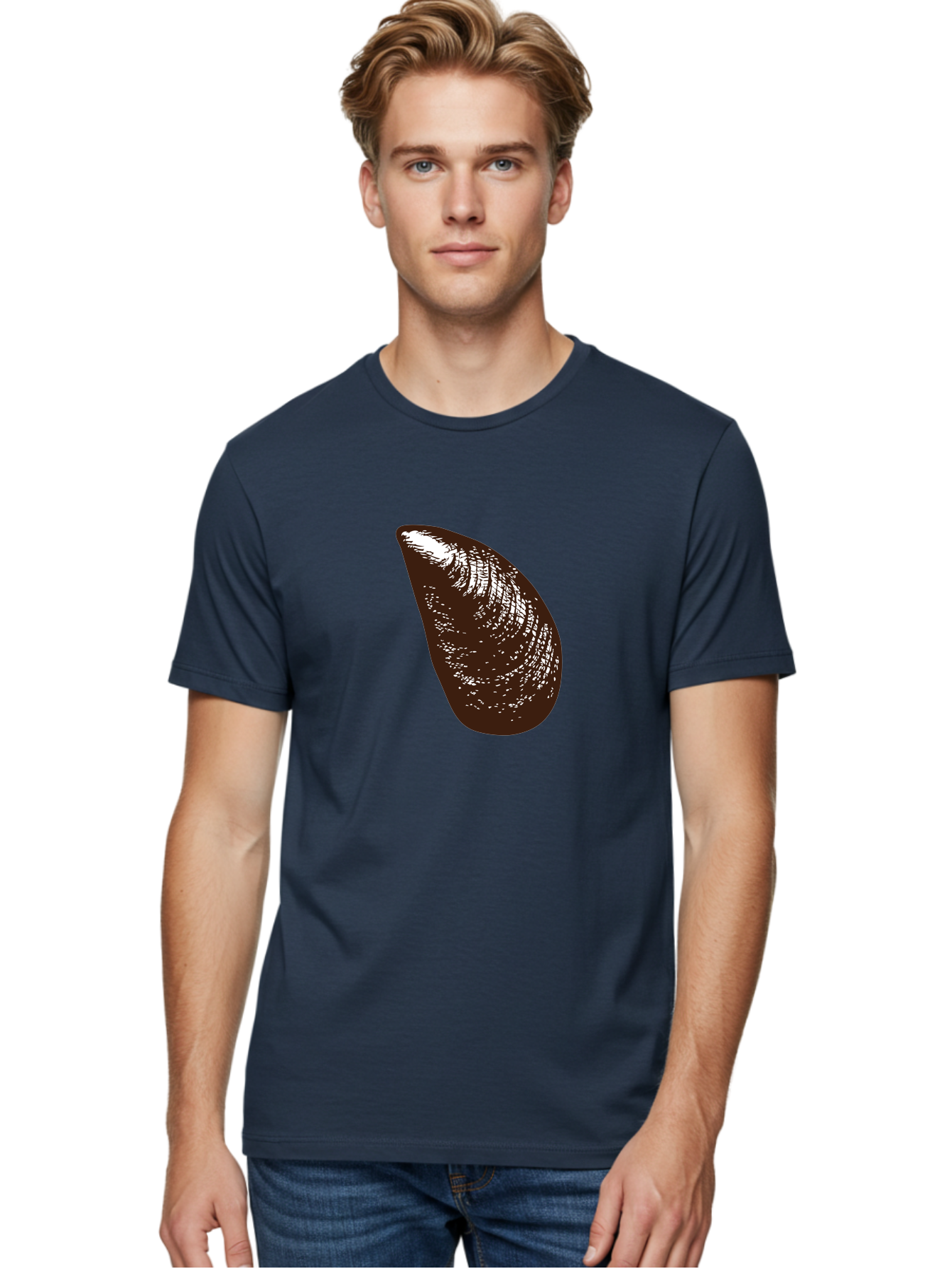 Mussel Men'S Graphic Tee, 100% Cotton, Comfortable Casual Summer Wear, Machine Washable, Mussel Shell, Seafood, Ocean Delicacy, Dark Brown Shell, White Highlights, Textured Surface, Marine Life, Culinary Delight Aad724 24