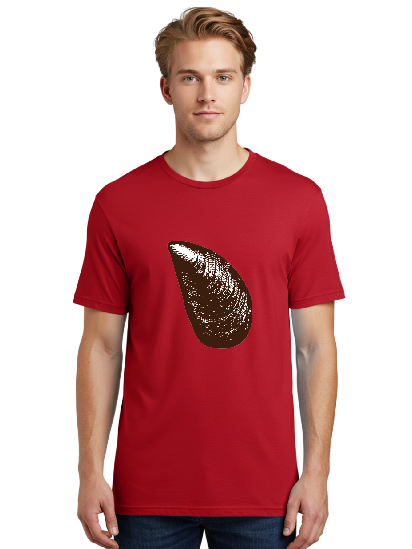Mussel Men'S Graphic Tee, 100% Cotton, Comfortable Casual Summer Wear, Machine Washable, Mussel Shell, Seafood, Ocean Delicacy, Dark Brown Shell, White Highlights, Textured Surface, Marine Life, Culinary Delight Aad724 30