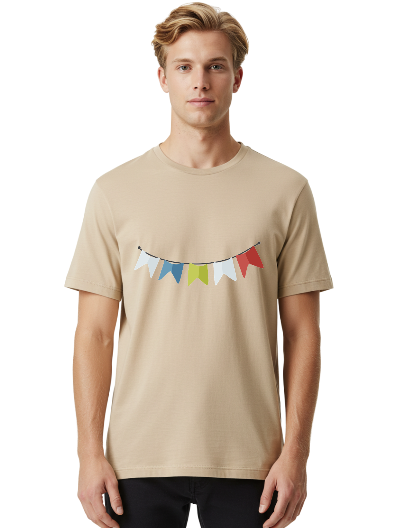 Party-Flags Men'S Graphic Tee, 100% Cotton, Comfortable Casual Summer Wear, Machine Washable, Colorful Party Flags, Festive Decorations, Celebration Bunting, Vibrant Pennants, Party Accessories, Festive Atmosphere, Event Decorations Aad729 4