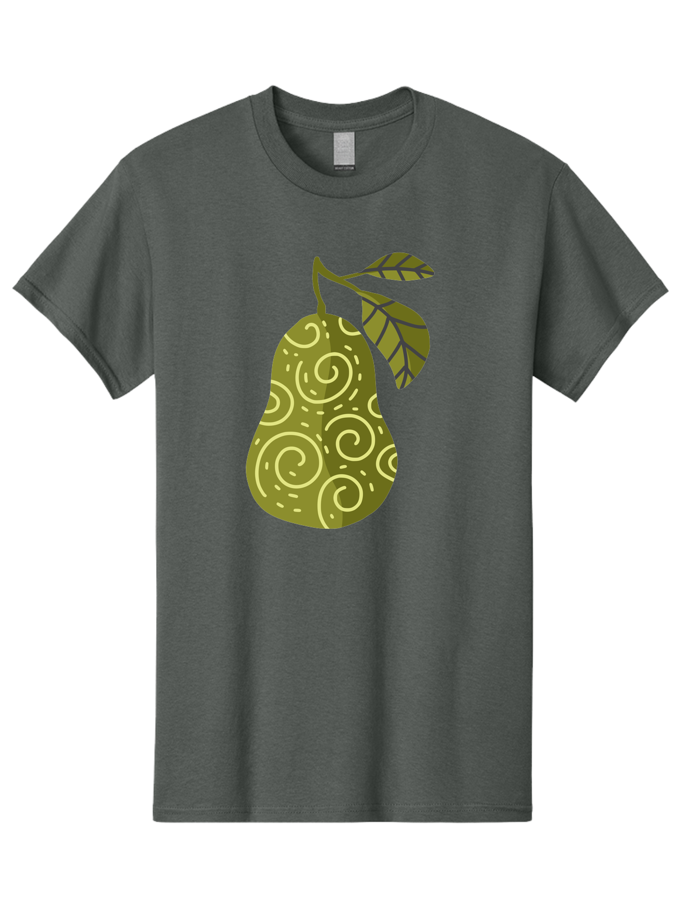 Pear-With-Leaves Men'S Graphic Tee, 100% Cotton, Comfortable Casual Summer Wear, Machine Washable, Pear Fruit, Swirly Patterns, Green Leaves, Fruit Icon, Food Illustration, Healthy Eating, Abstract Design, Stylized Pear Aad731 13