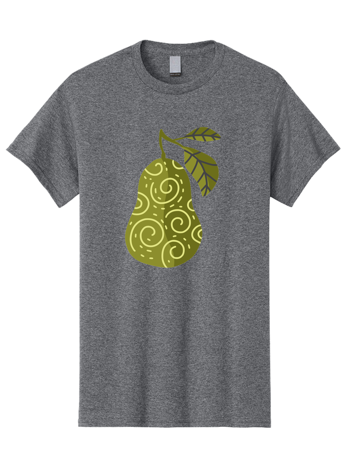 Pear-With-Leaves Men'S Graphic Tee, 100% Cotton, Comfortable Casual Summer Wear, Machine Washable, Pear Fruit, Swirly Patterns, Green Leaves, Fruit Icon, Food Illustration, Healthy Eating, Abstract Design, Stylized Pear Aad731 21