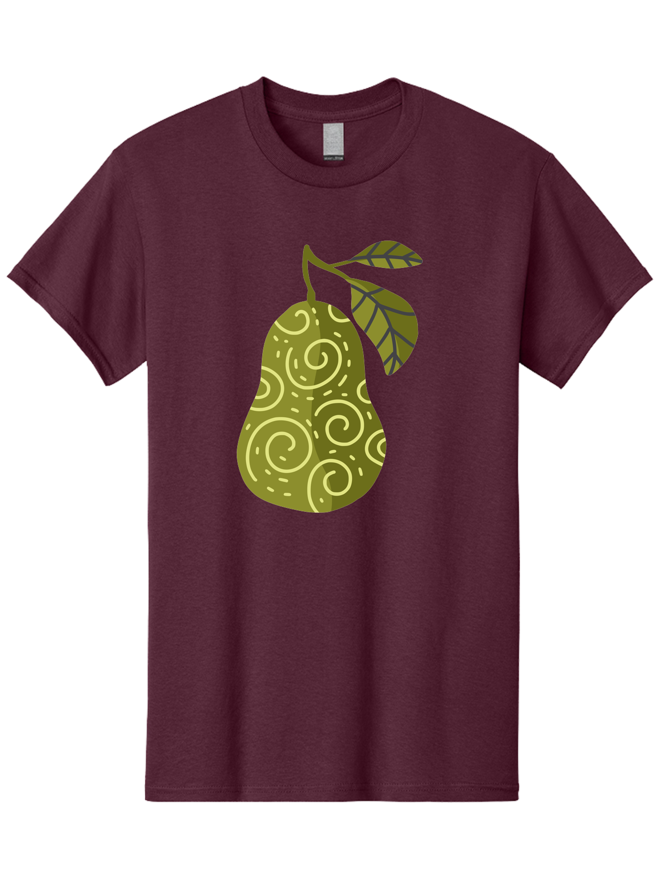 Pear-With-Leaves Men'S Graphic Tee, 100% Cotton, Comfortable Casual Summer Wear, Machine Washable, Pear Fruit, Swirly Patterns, Green Leaves, Fruit Icon, Food Illustration, Healthy Eating, Abstract Design, Stylized Pear Aad731 7
