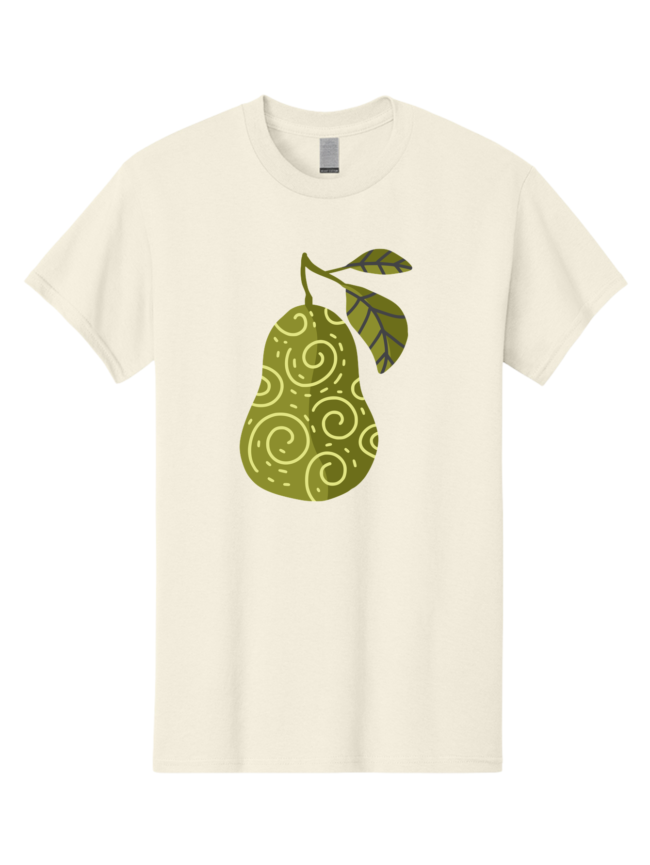 Pear-With-Leaves Men'S Graphic Tee, 100% Cotton, Comfortable Casual Summer Wear, Machine Washable, Pear Fruit, Swirly Patterns, Green Leaves, Fruit Icon, Food Illustration, Healthy Eating, Abstract Design, Stylized Pear Aad731 17