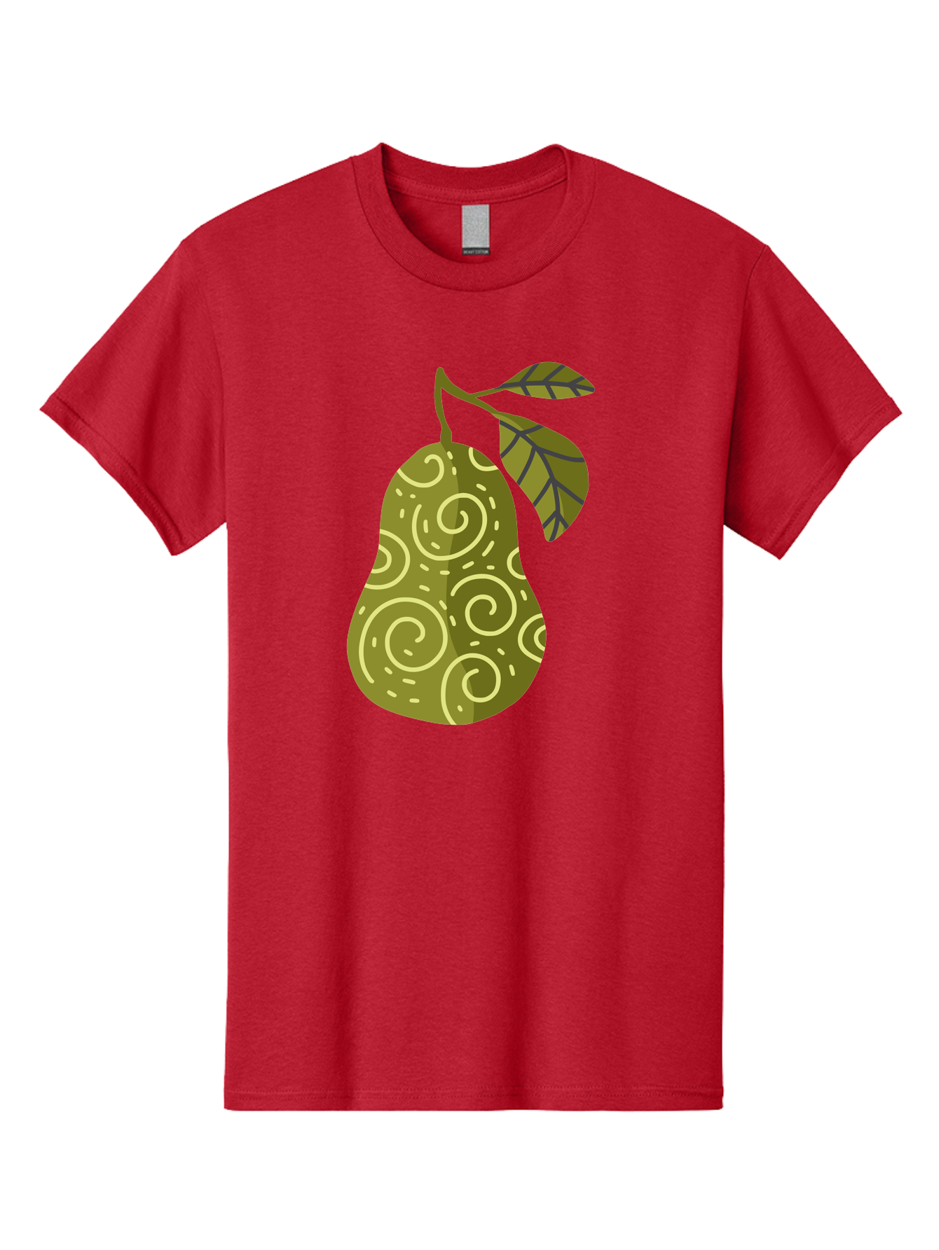Pear-With-Leaves Men'S Graphic Tee, 100% Cotton, Comfortable Casual Summer Wear, Machine Washable, Pear Fruit, Swirly Patterns, Green Leaves, Fruit Icon, Food Illustration, Healthy Eating, Abstract Design, Stylized Pear Aad731 15