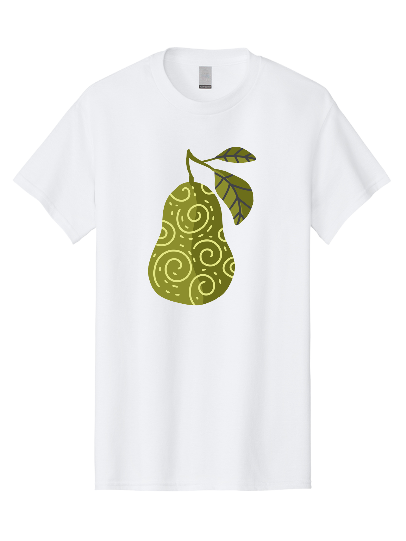 Pear-With-Leaves Men'S Graphic Tee, 100% Cotton, Comfortable Casual Summer Wear, Machine Washable, Pear Fruit, Swirly Patterns, Green Leaves, Fruit Icon, Food Illustration, Healthy Eating, Abstract Design, Stylized Pear Aad731 29