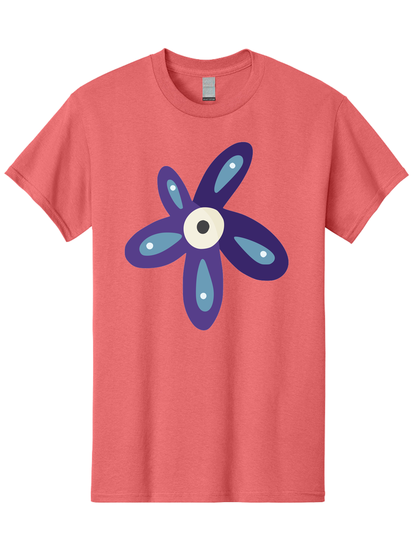 Purple-Flower Men'S Graphic Tee, 100% Cotton, Comfortable Casual Summer Wear, Machine Washable, Cartoon Flower, Purple Petals, Blue Accents, White And Black Eye, Digital Illustration, Creative Art, Whimsical Design, Graphic Element Aad739 13