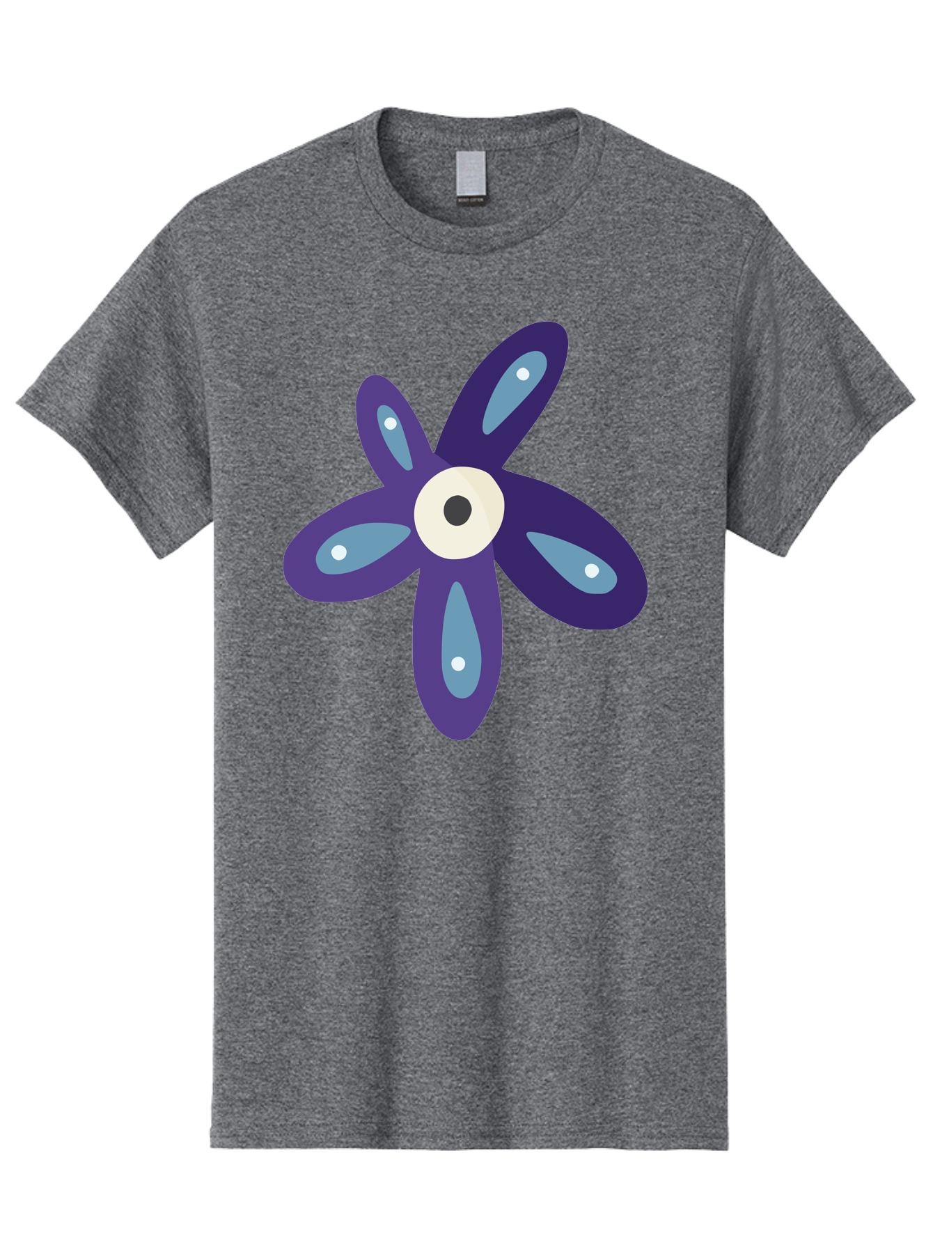 Purple-Flower Men'S Graphic Tee, 100% Cotton, Comfortable Casual Summer Wear, Machine Washable, Cartoon Flower, Purple Petals, Blue Accents, White And Black Eye, Digital Illustration, Creative Art, Whimsical Design, Graphic Element Aad739 3