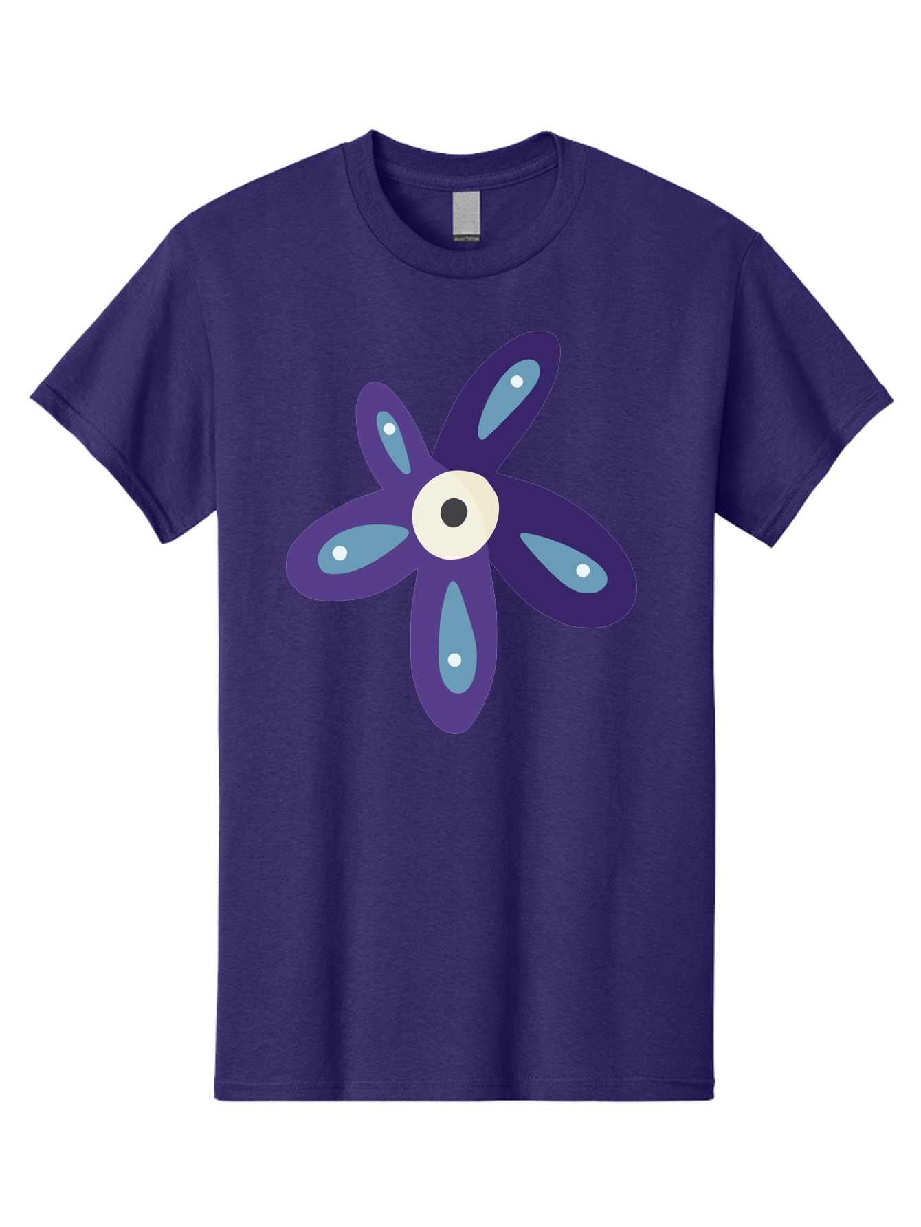 Purple-Flower Men'S Graphic Tee, 100% Cotton, Comfortable Casual Summer Wear, Machine Washable, Cartoon Flower, Purple Petals, Blue Accents, White And Black Eye, Digital Illustration, Creative Art, Whimsical Design, Graphic Element Aad739 7