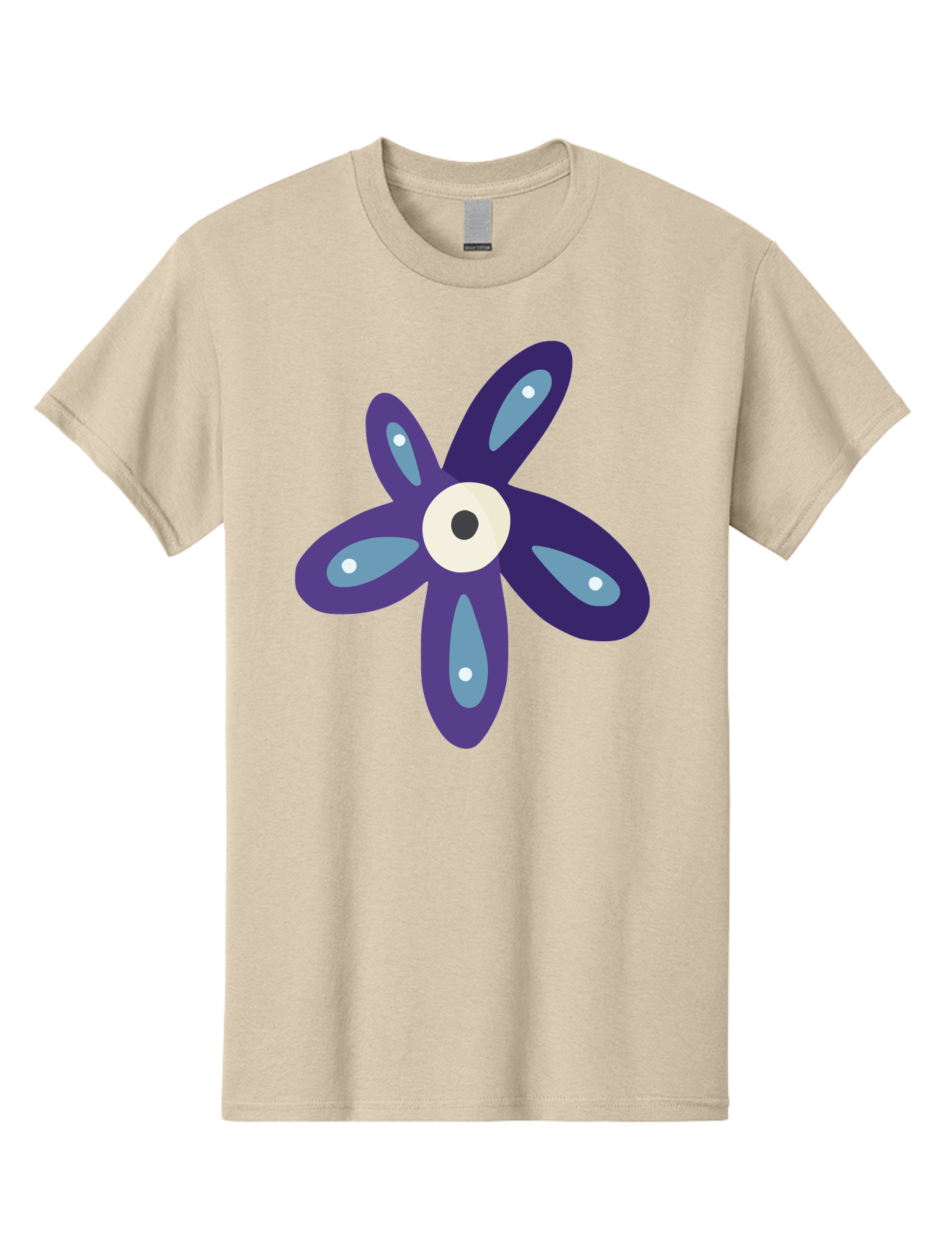 Purple-Flower Men'S Graphic Tee, 100% Cotton, Comfortable Casual Summer Wear, Machine Washable, Cartoon Flower, Purple Petals, Blue Accents, White And Black Eye, Digital Illustration, Creative Art, Whimsical Design, Graphic Element Aad739 25