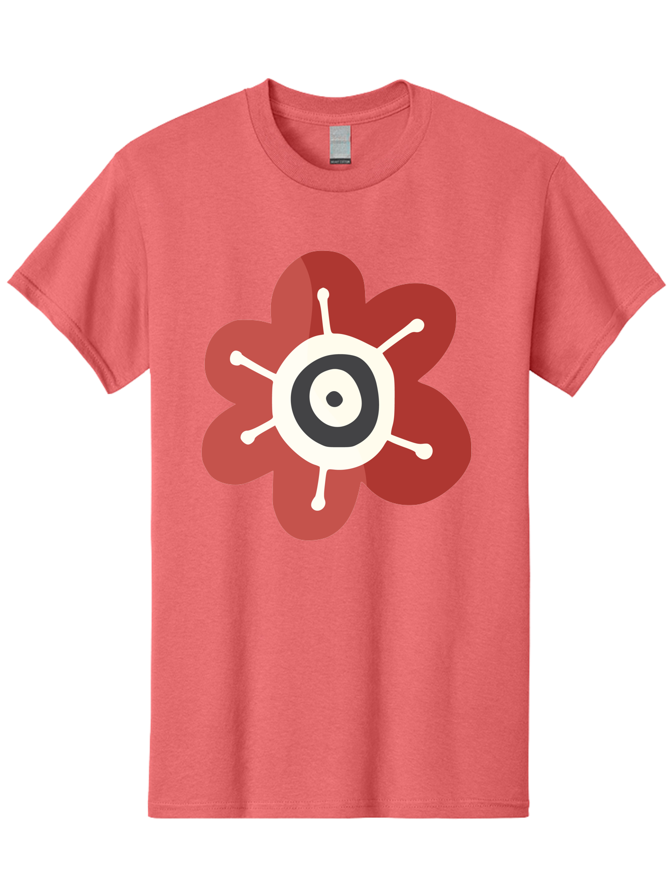 Red-Flower-1 Men'S Graphic Tee, 100% Cotton, Comfortable Casual Summer Wear, Machine Washable, Red Flower Illustration, Stylized Floral Design, Abstract Flower, Minimalist Art, White And Black Center, Bold Graphics, Modern Icon Aad742 5