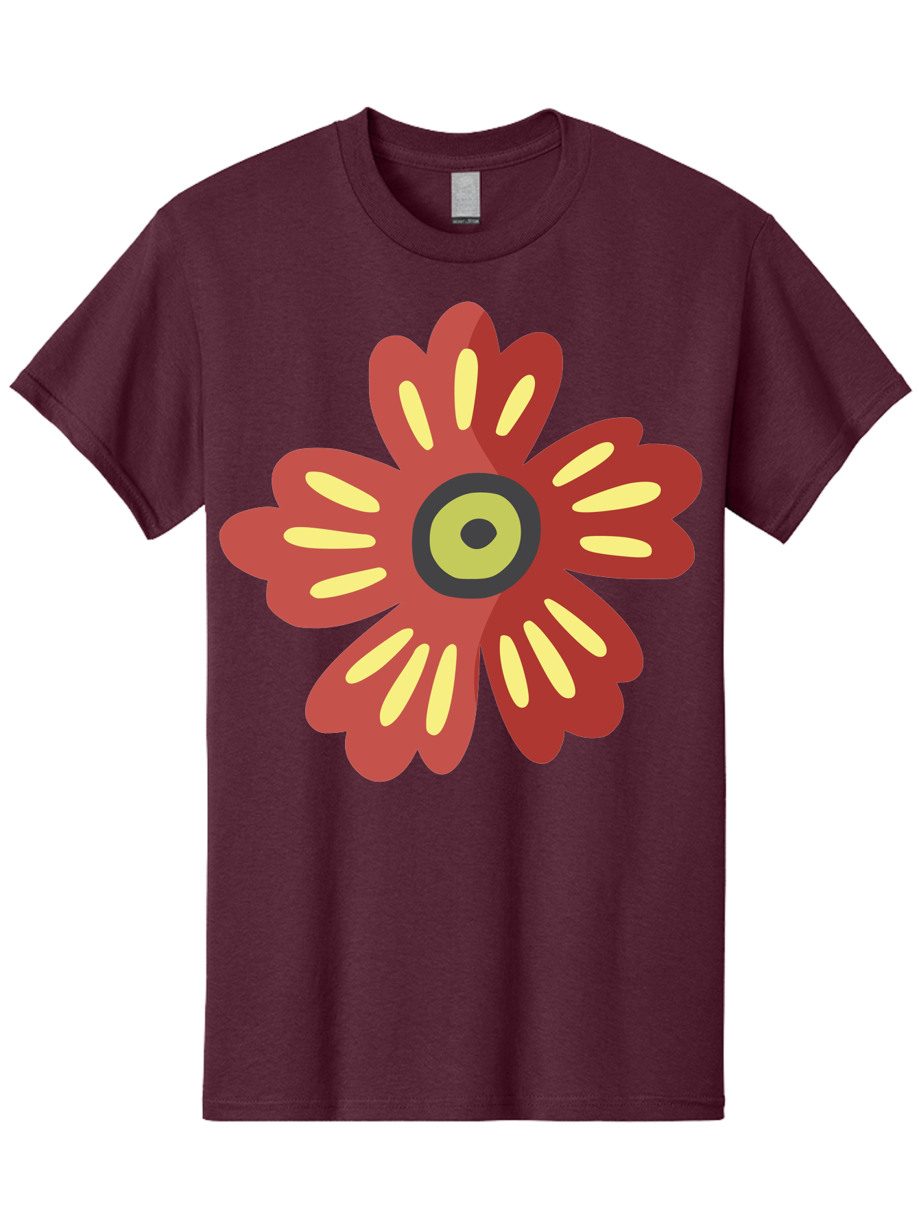 Red-Flower-2 Men'S Graphic Tee, 100% Cotton, Comfortable Casual Summer Wear, Machine Washable, Red Flower Illustration, Yellow And Black Center, Floral Design, Abstract Flower, Graphic Art, Modern Illustration, Simple Shapes, Bold Colors, Aad743 27