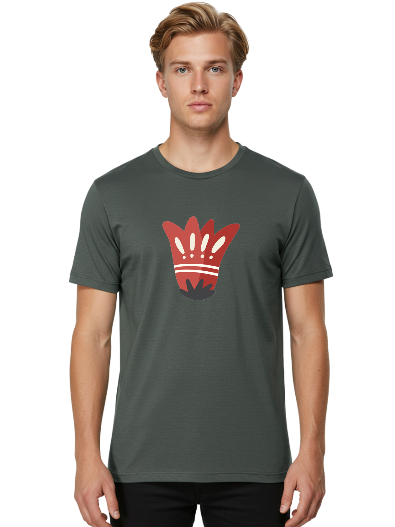 Red-Hand Men'S Graphic Tee, 100% Cotton, Comfortable Casual Summer Wear, Machine Washable, Red Hand Illustration, Hand With Fingers Spread, White Accents On Fingers, Symbol Or Gesture, Bold Design, Simple Shapes, Minimalist Style, Aad745 6