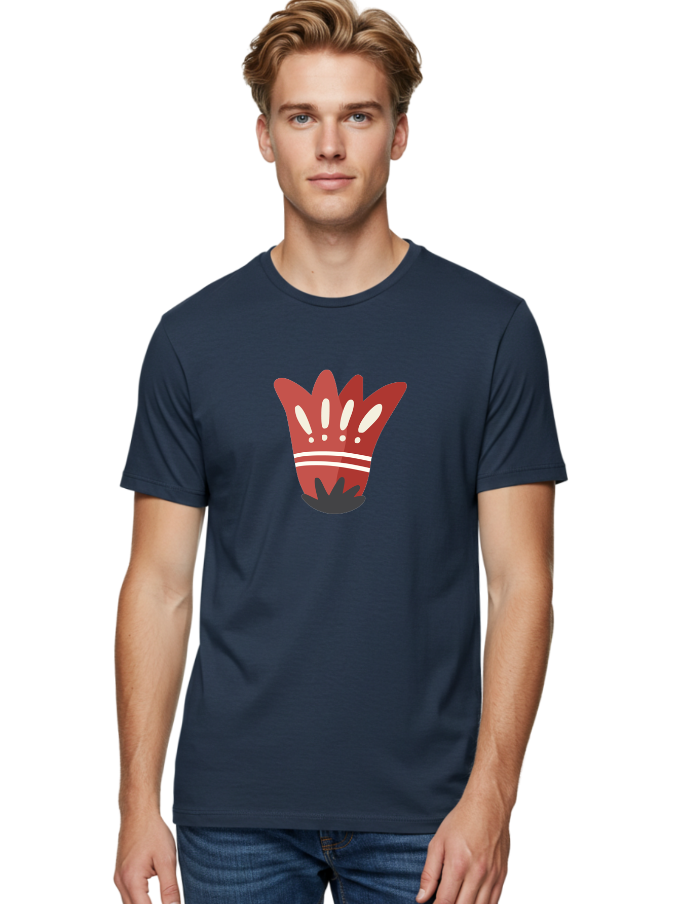 Red-Hand Men'S Graphic Tee, 100% Cotton, Comfortable Casual Summer Wear, Machine Washable, Red Hand Illustration, Hand With Fingers Spread, White Accents On Fingers, Symbol Or Gesture, Bold Design, Simple Shapes, Minimalist Style, Aad745 26